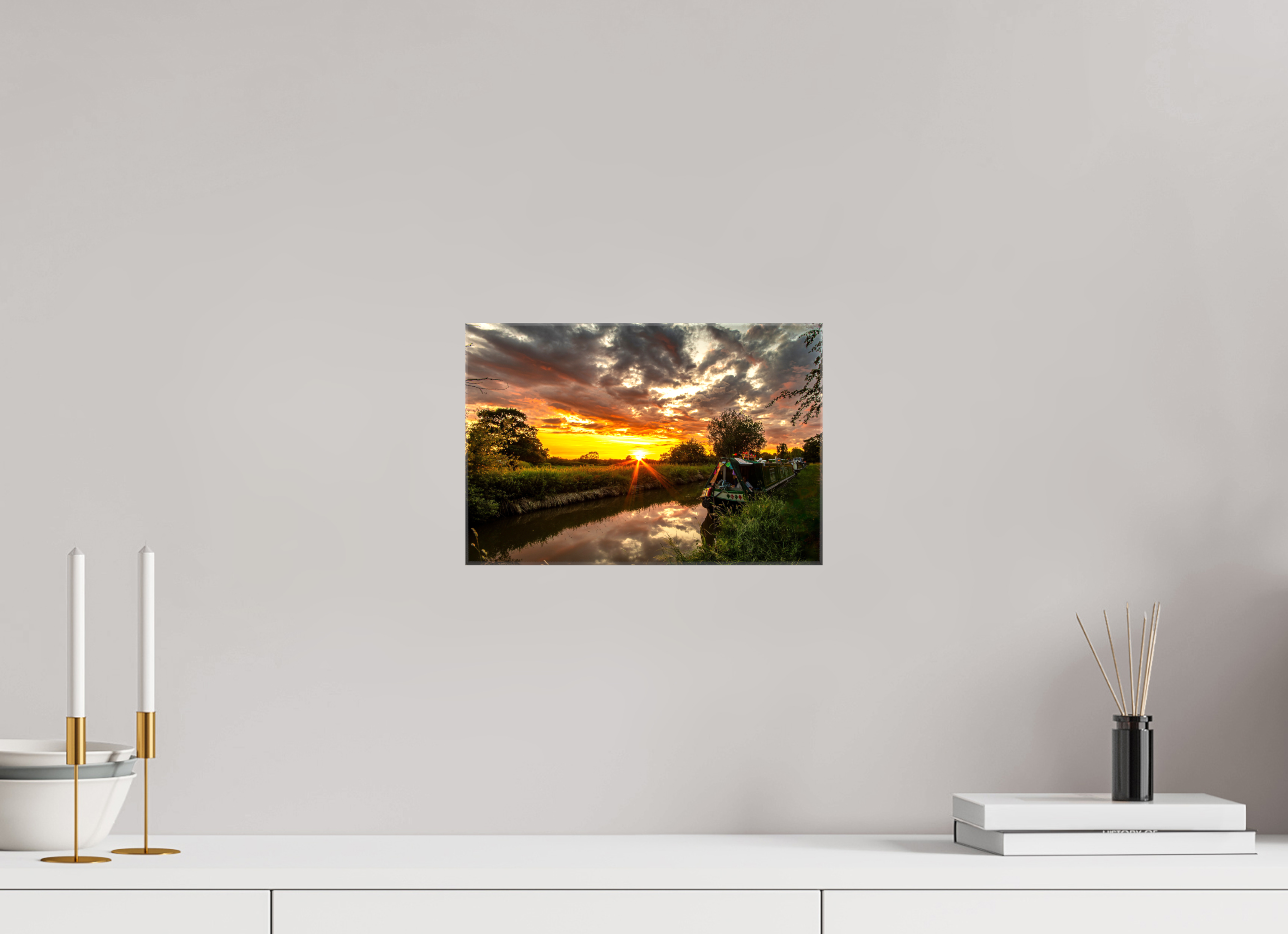 30 x 20 cm, Glossy Canvas On Stretcher Frame Sunset on the Llangollen Canal