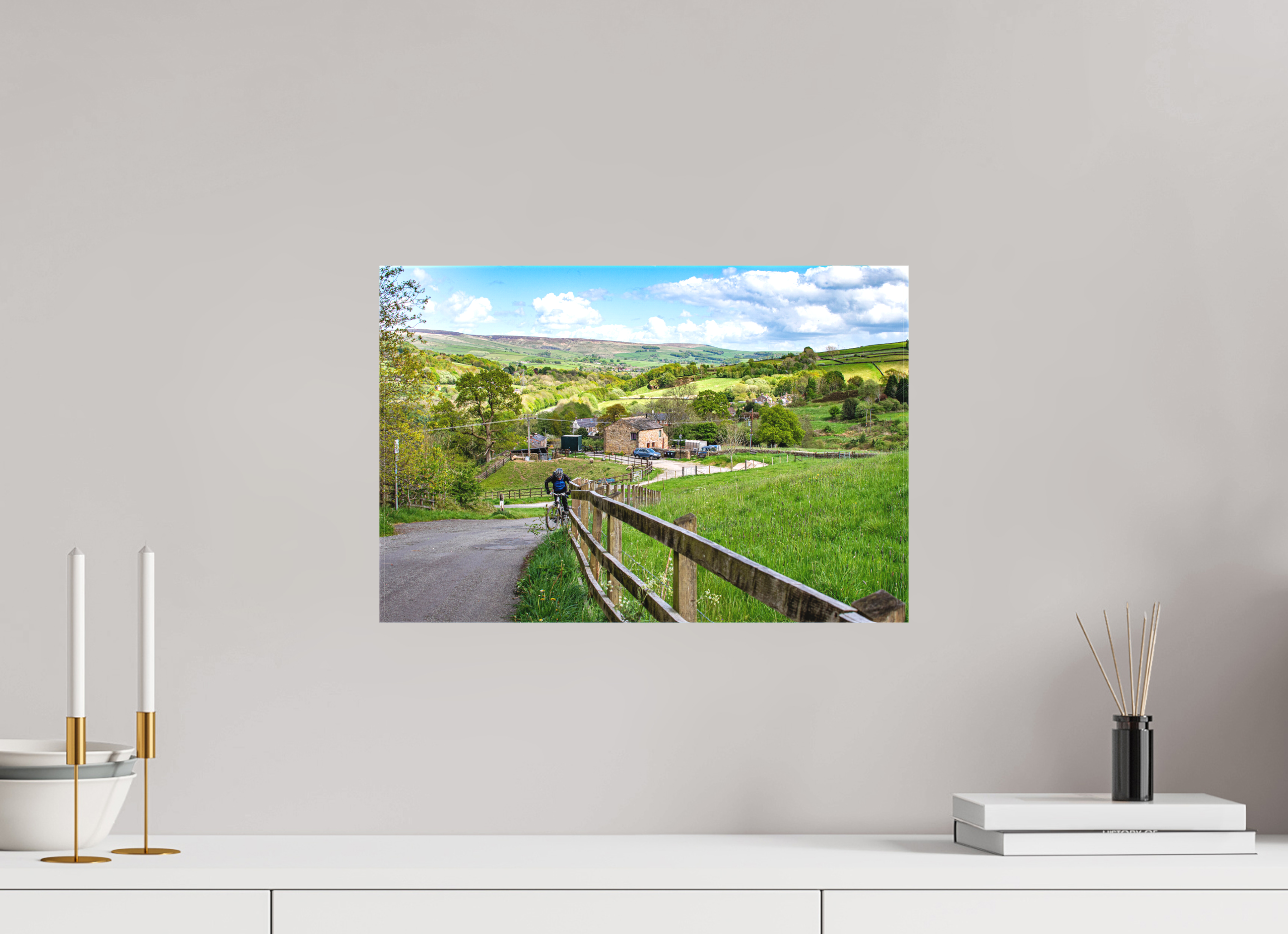 45 x 30 cm, Matte Canvas on Stretcher Frame Cycling Uphill towards Bugsworth Basin