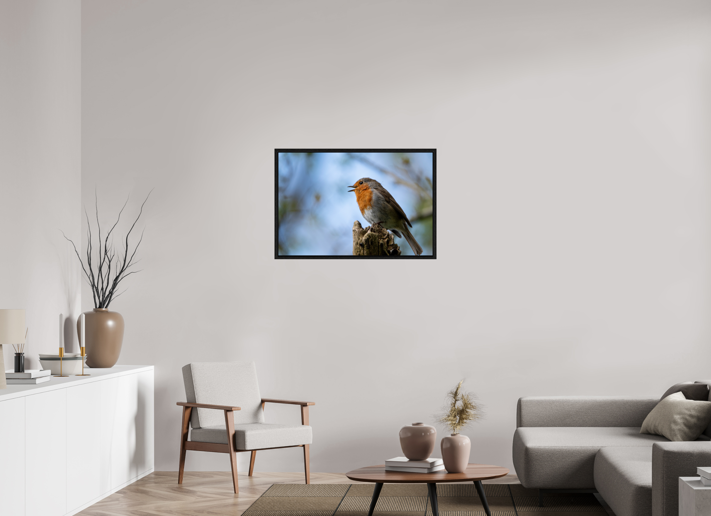 90 x 60 cm, Floater Frame Singing Robin