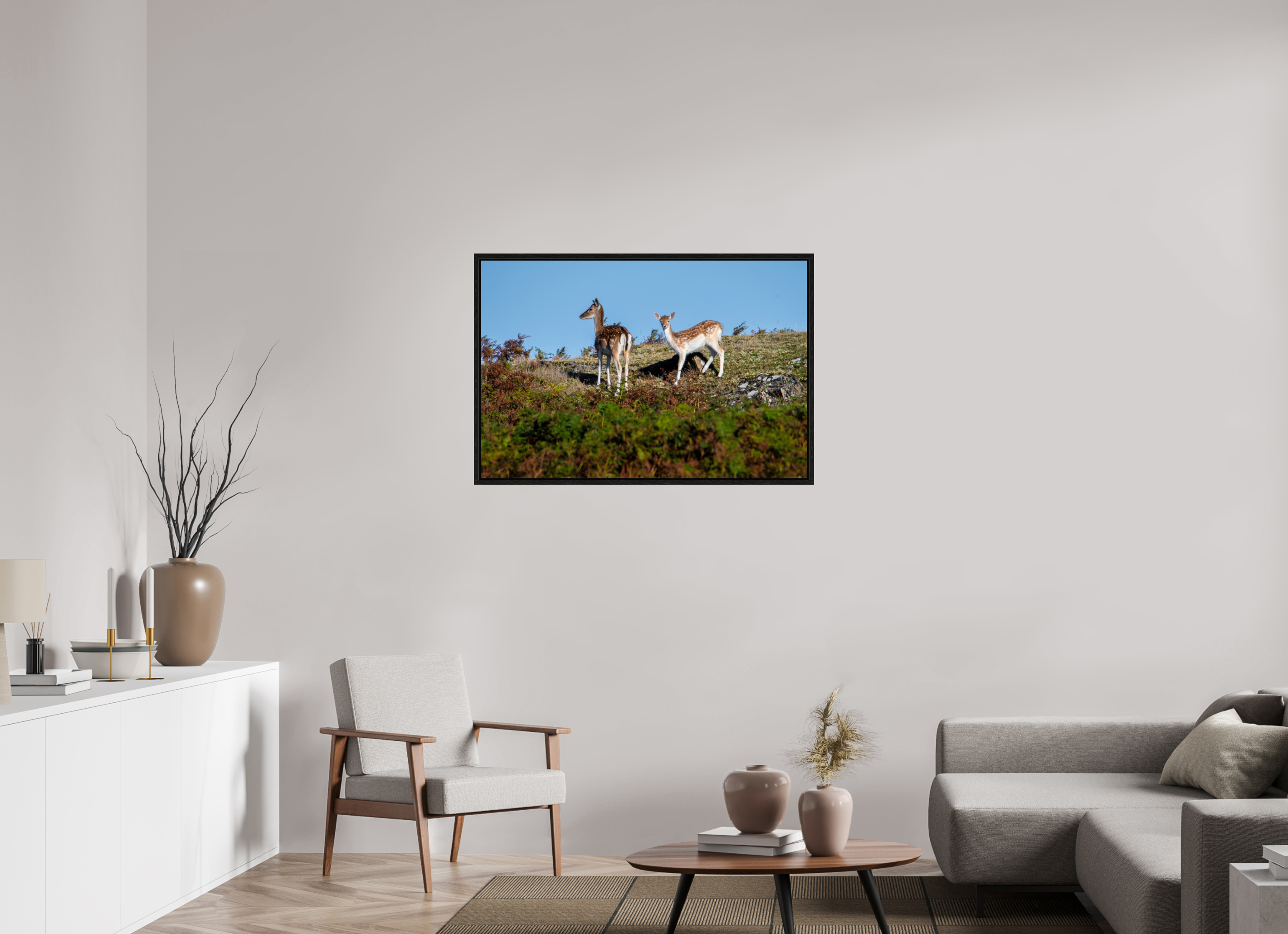 105 x 70 cm, Floater Frame Fallow Deer on Hillside