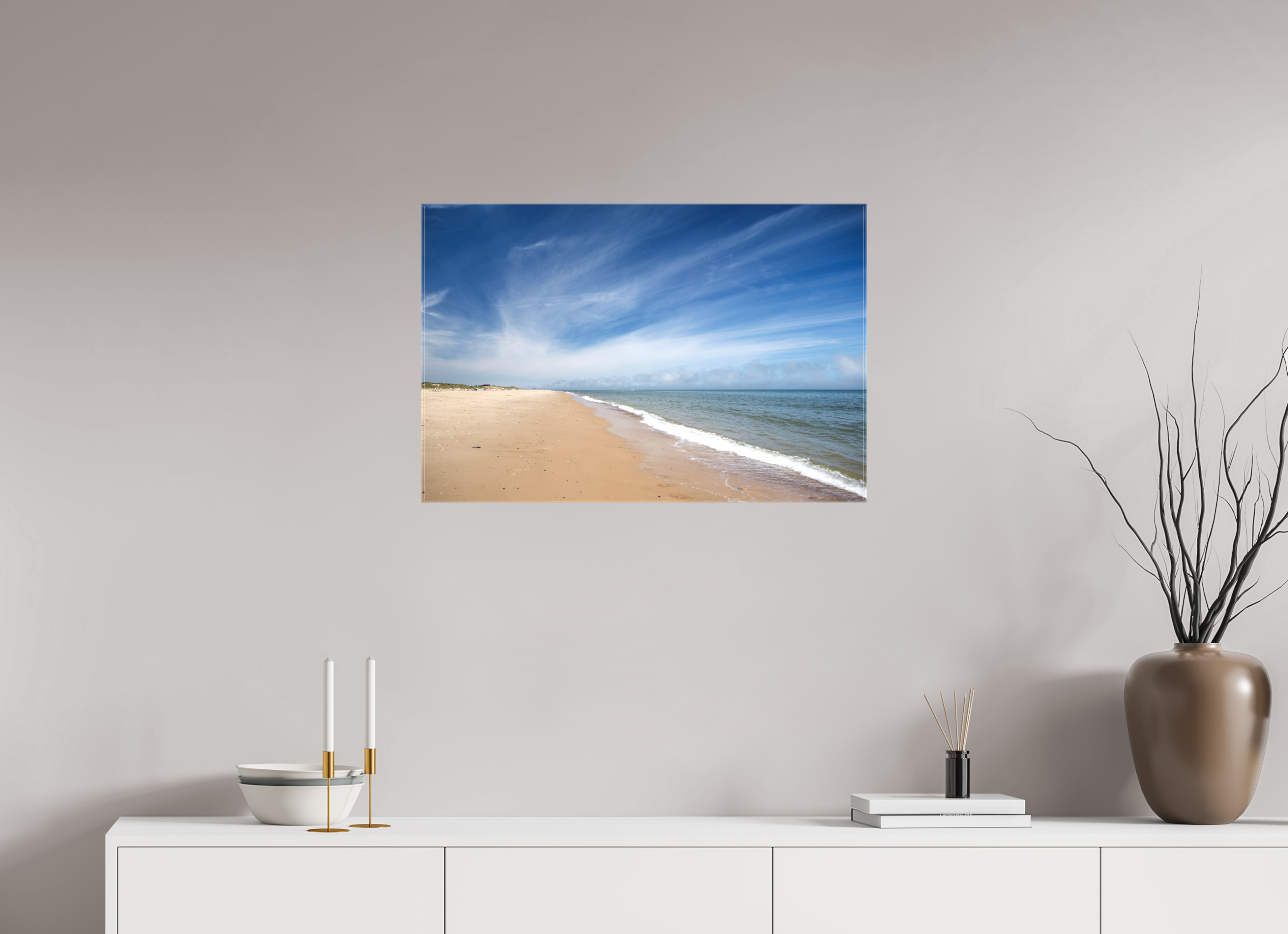 75 x 50 cm, Glossy Canvas On Stretcher Frame Empty Beach on the Norfolk Coast