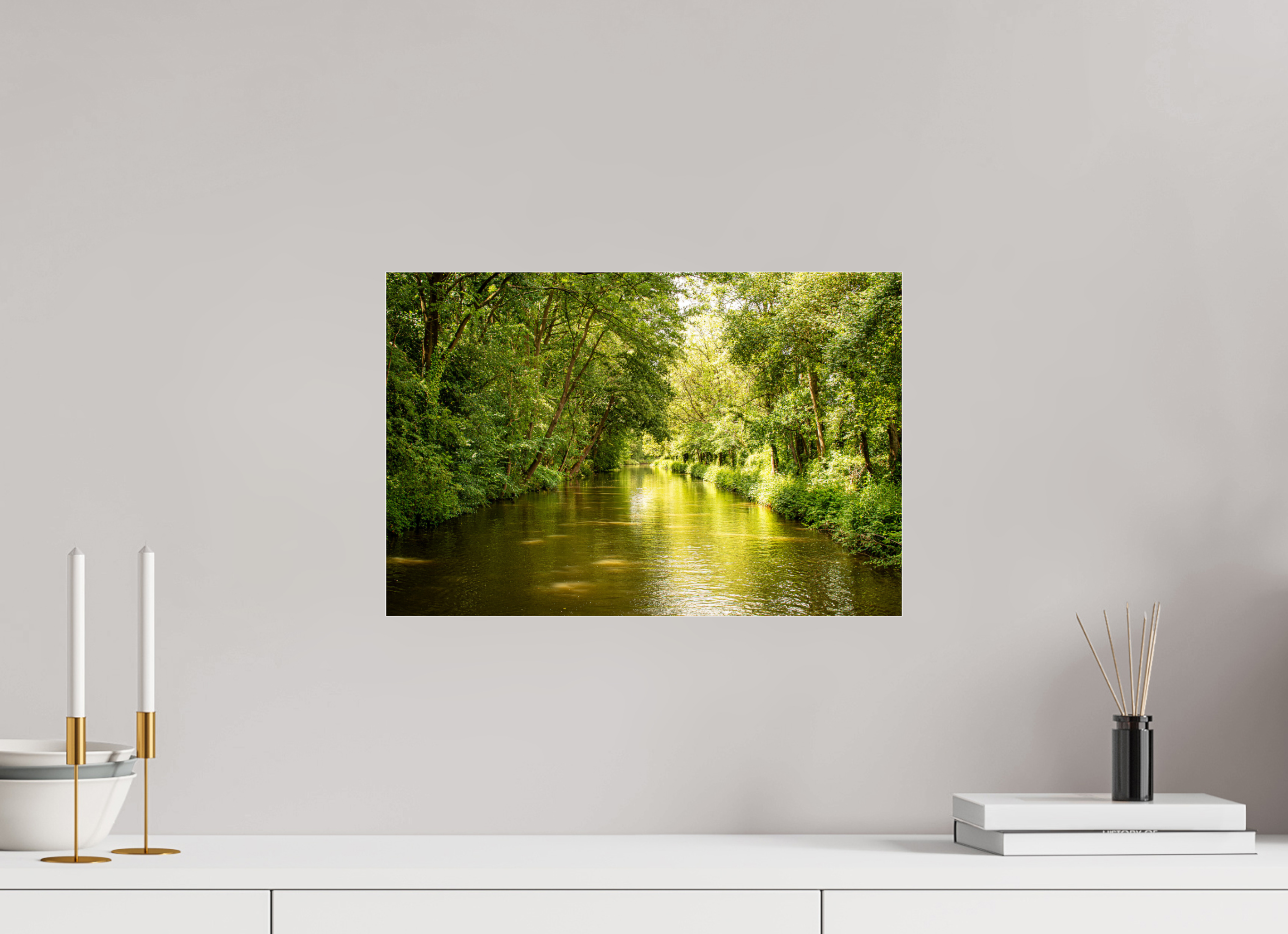 45 x 30 cm, Photo Print Under Acrylic Glass Treelined Canal
