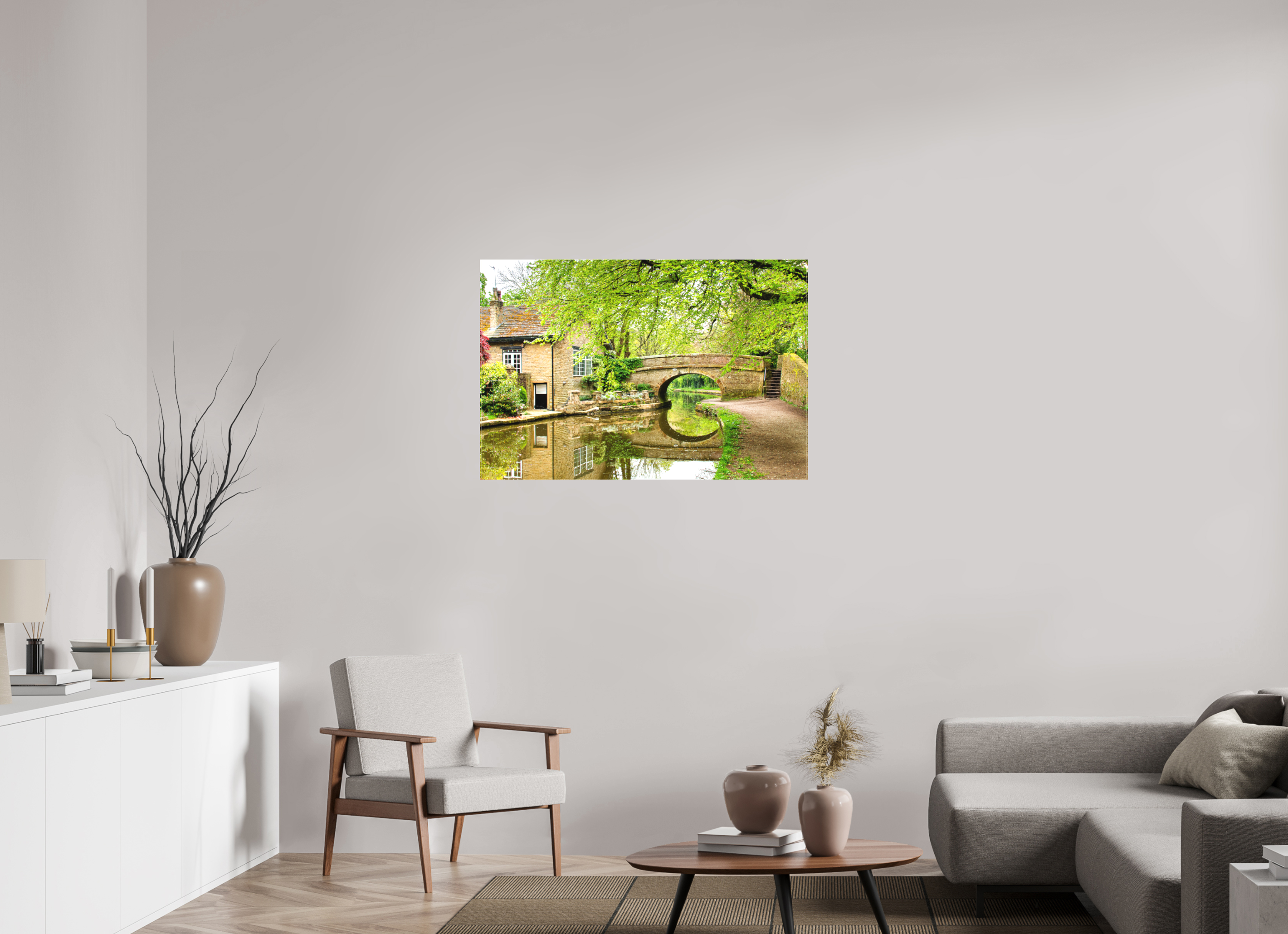 105 x 70 cm, Matte Canvas on Stretcher Frame Bollington Canal Bridge