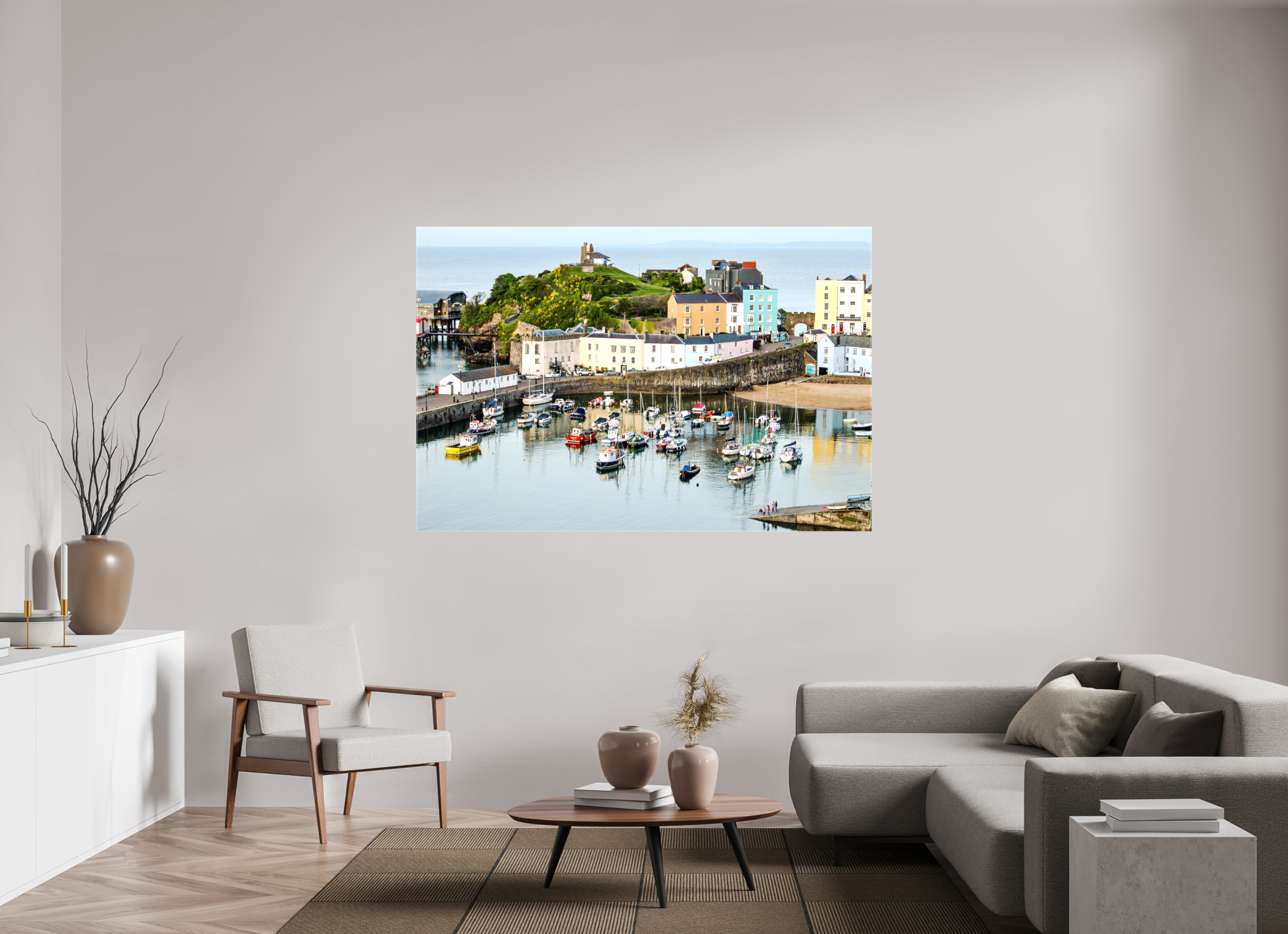 180 x 120 cm, Glossy Canvas On Stretcher Frame Tenby Harbour