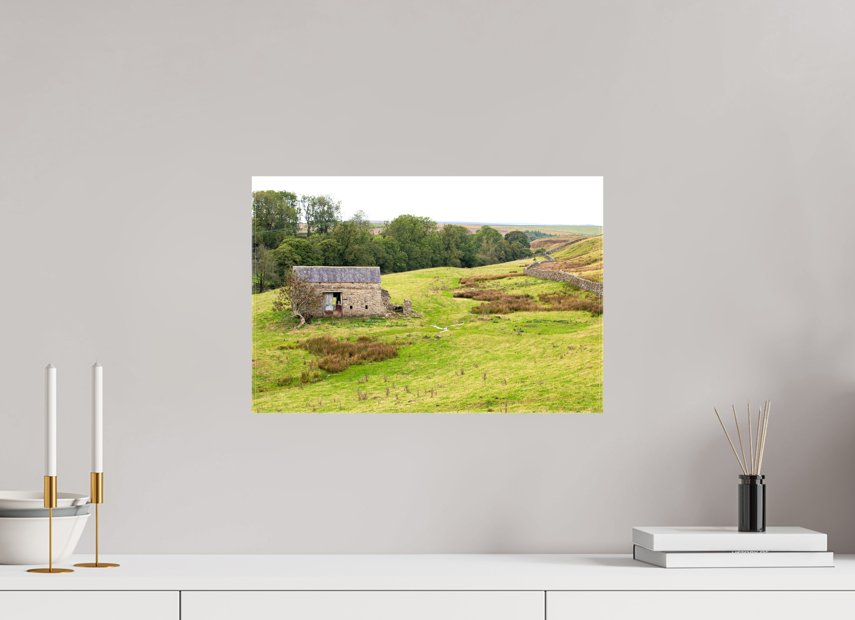 45 x 30 cm, Glossy Canvas On Stretcher Frame Old Barn in the Yorkshire Dales
