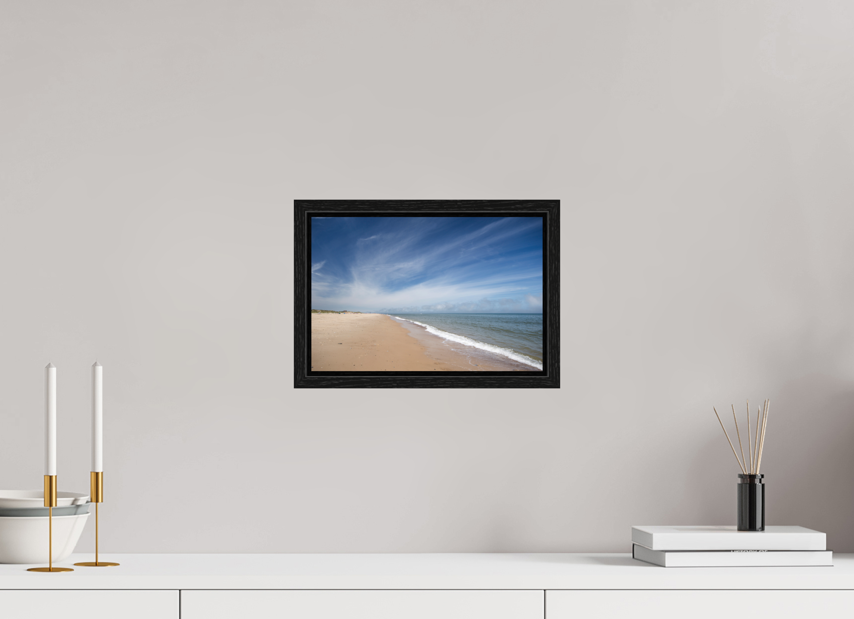 30 x 20 cm, Floater Frame Empty Beach on the Norfolk Coast
