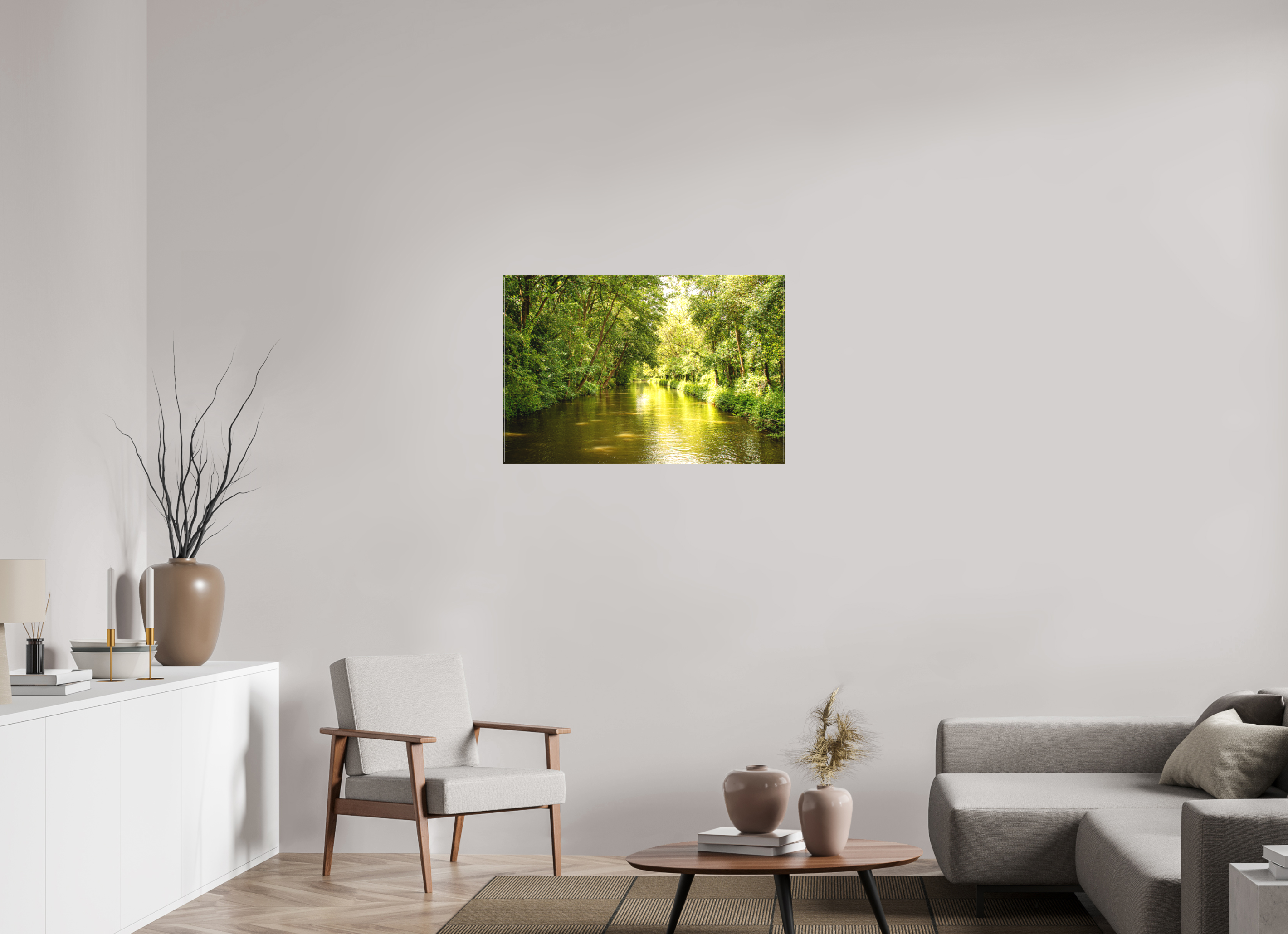 90 x 60 cm, Matte Canvas on Stretcher Frame Treelined Canal