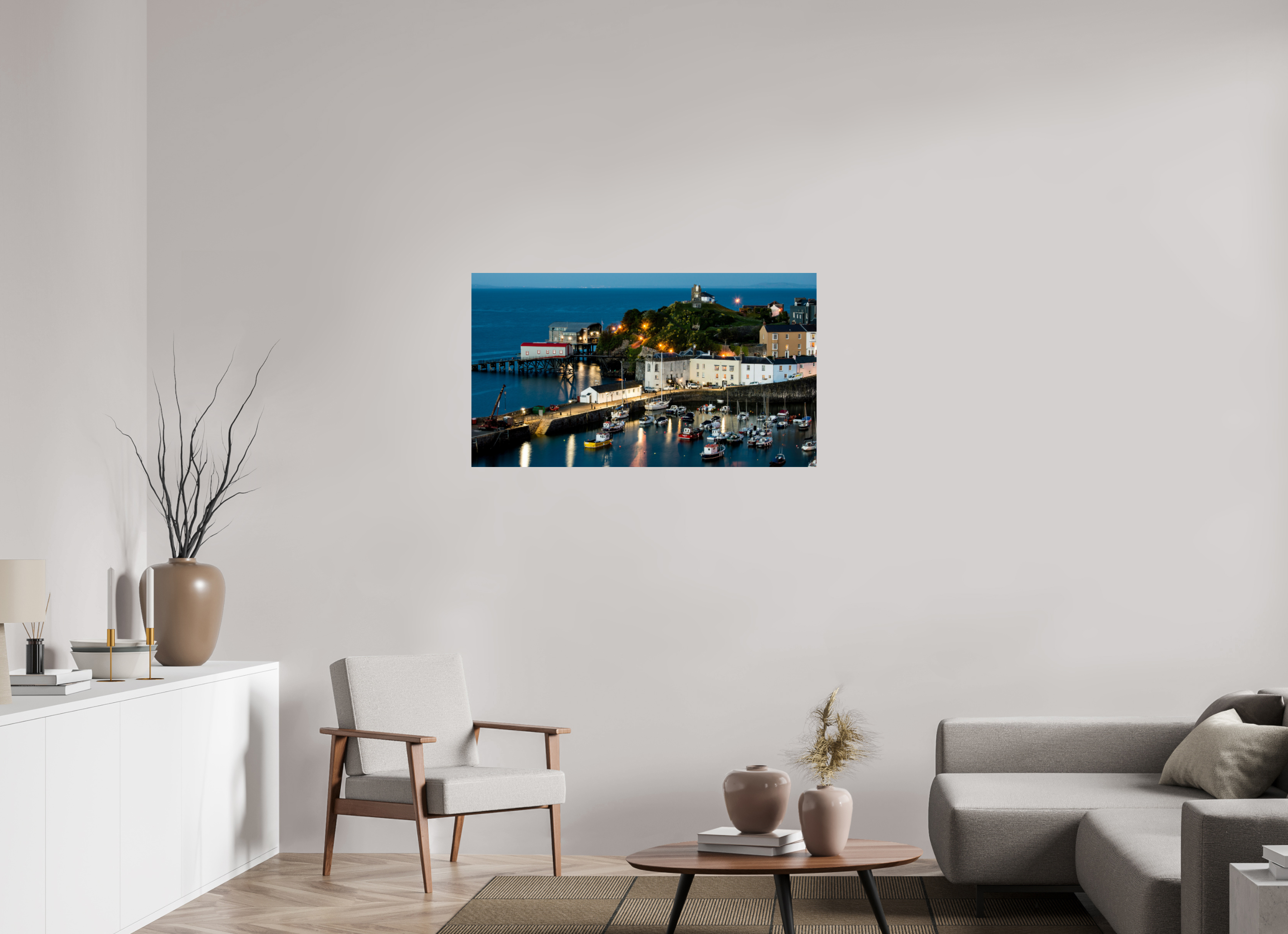 112 x 63 cm, Photo Print On Fuji Crystal DP II Tenby Harbour at Night
