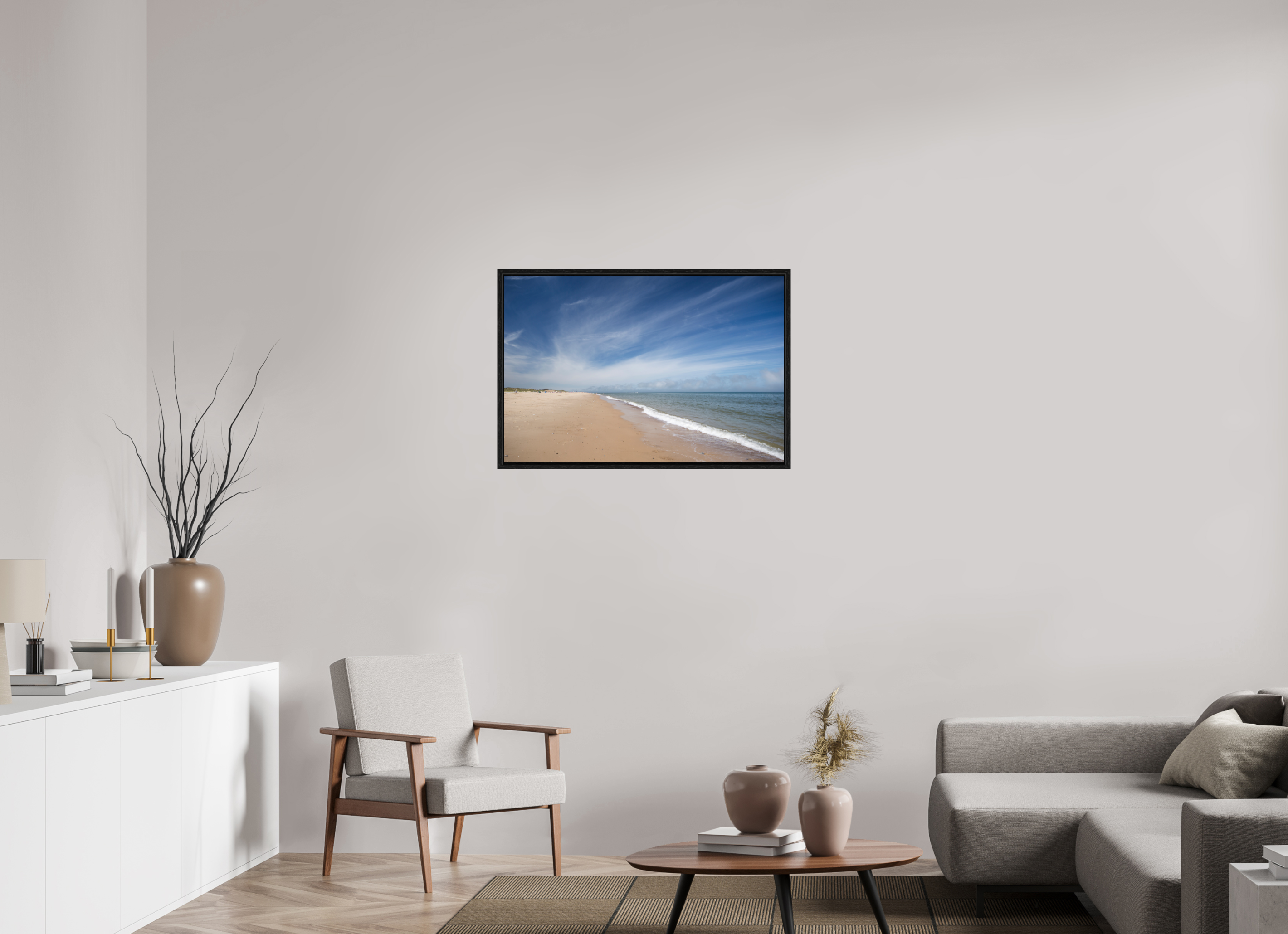 90 x 60 cm, Floater Frame Empty Beach on the Norfolk Coast