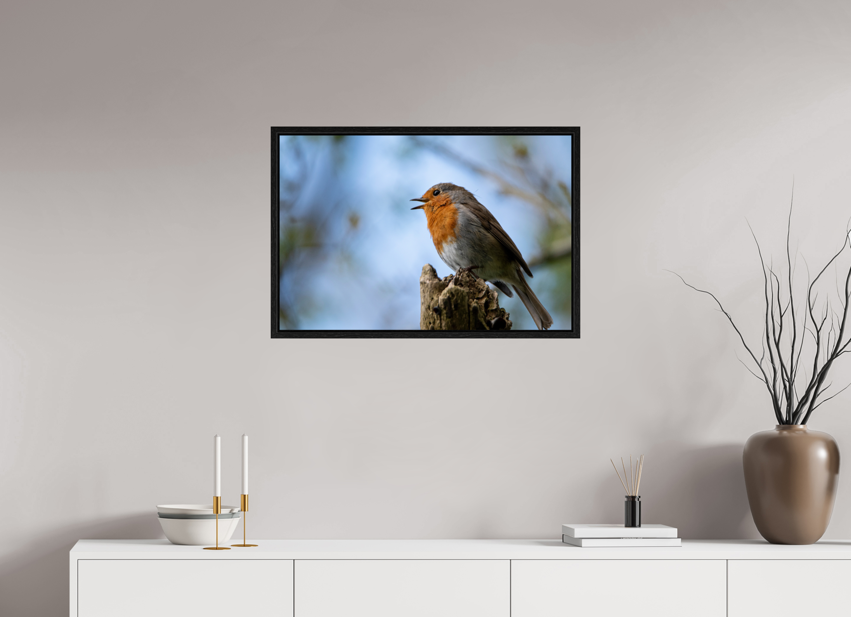 75 x 50 cm, Floater Frame Singing Robin