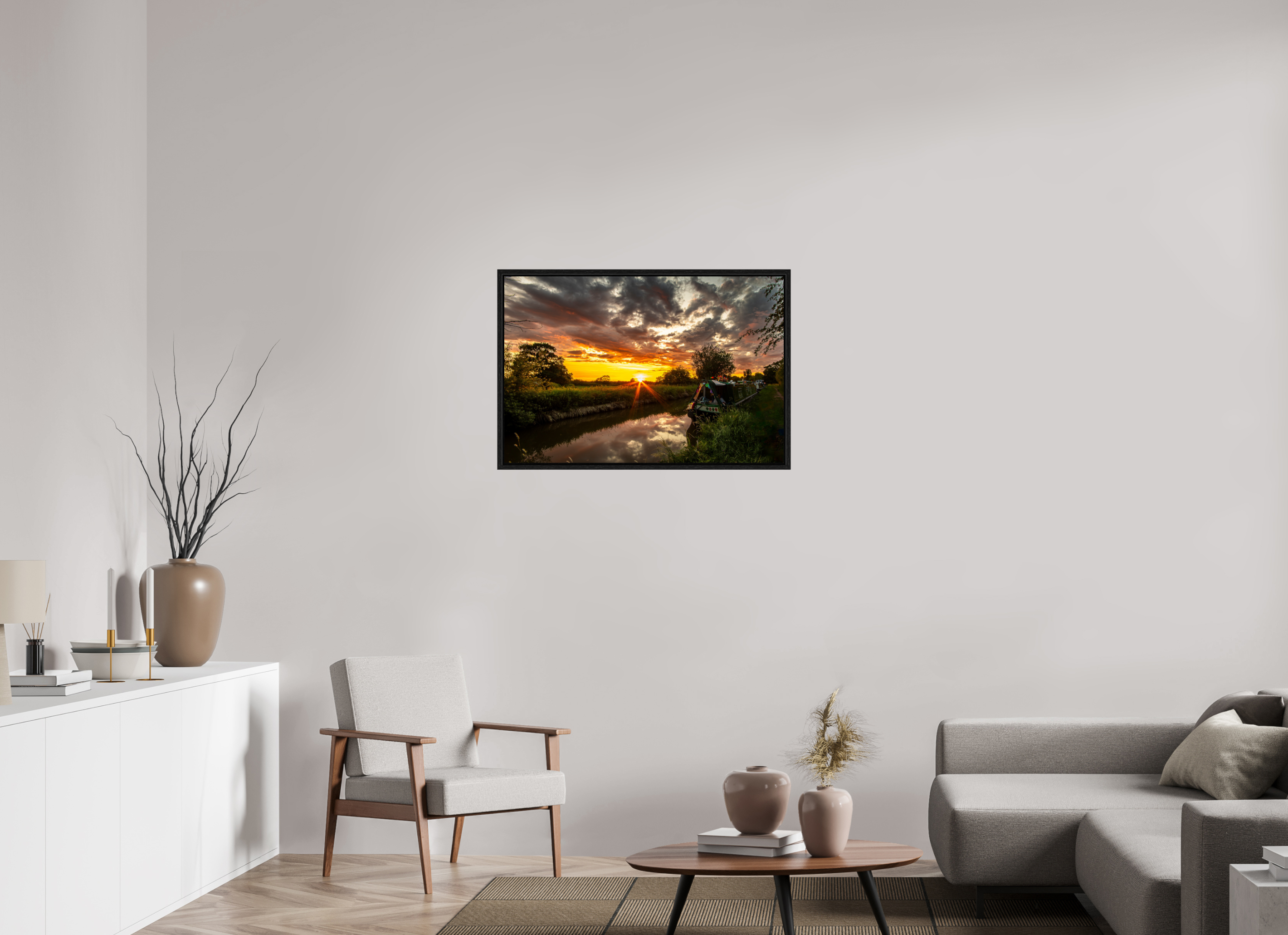 90 x 60 cm, Floater Frame Sunset on the Llangollen Canal