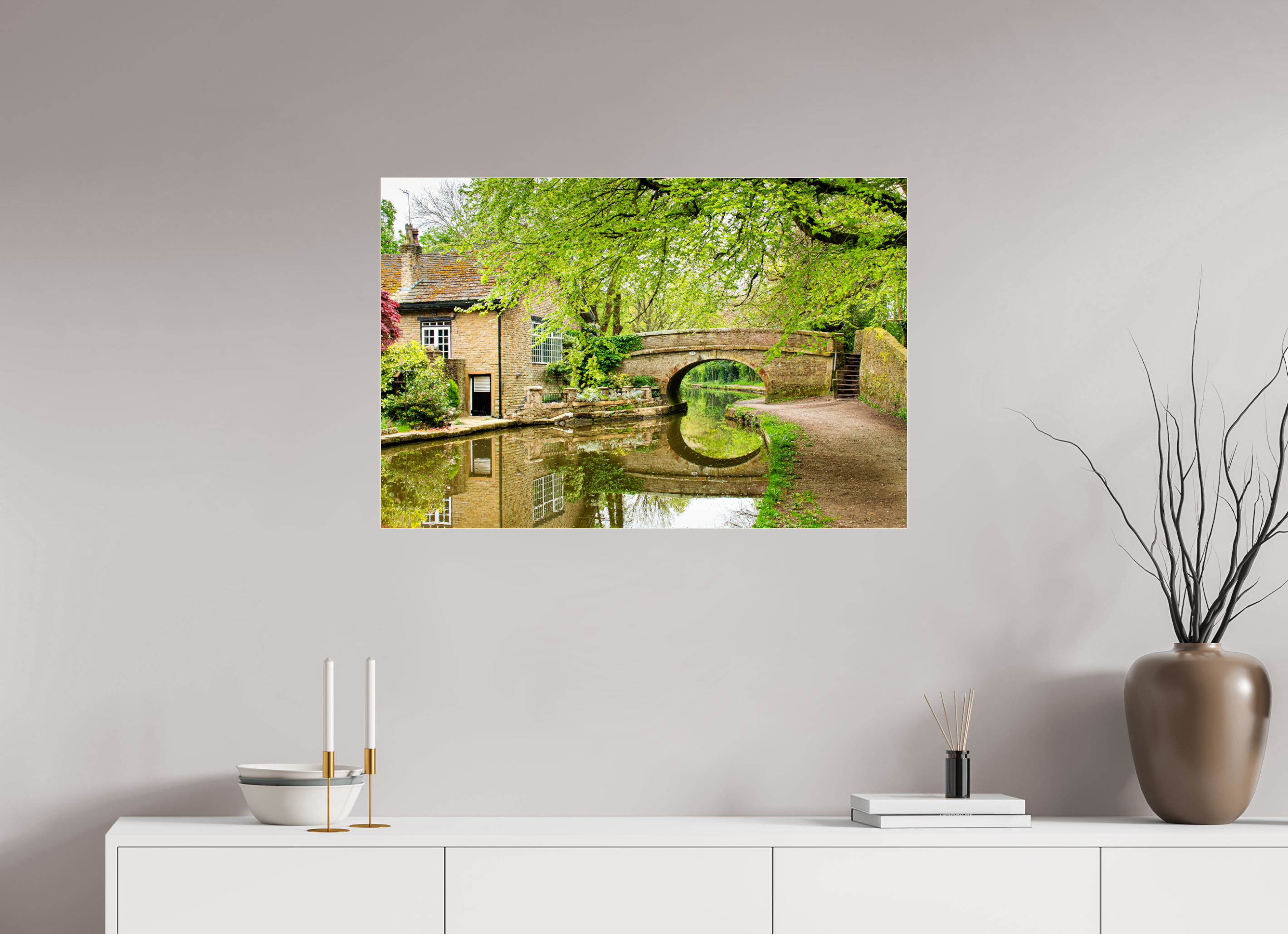 90 x 60 cm, Photo Print Under Acrylic Glass Bollington Canal Bridge