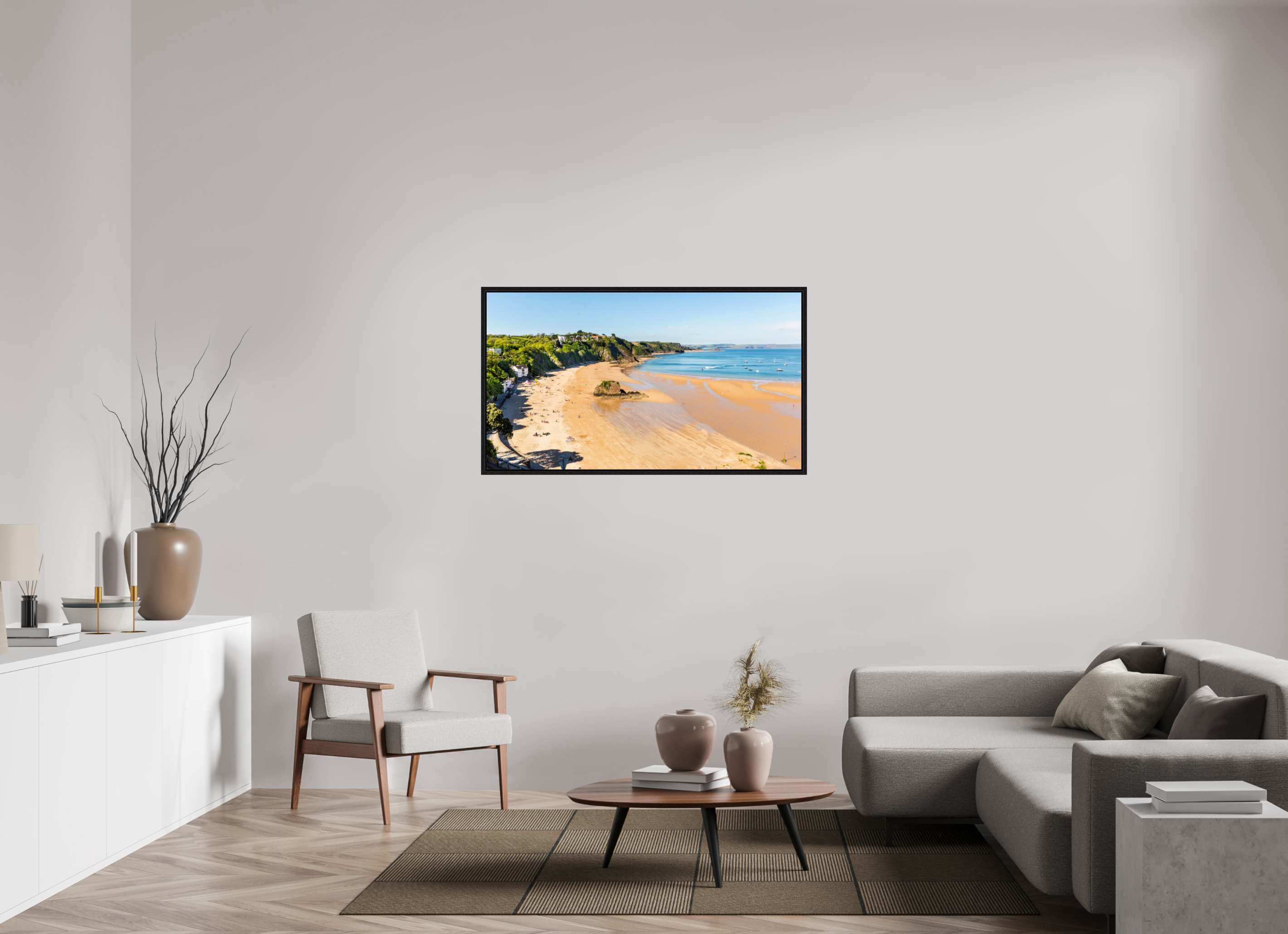 128 x 72 cm, Floater Frame Tenby Beach
