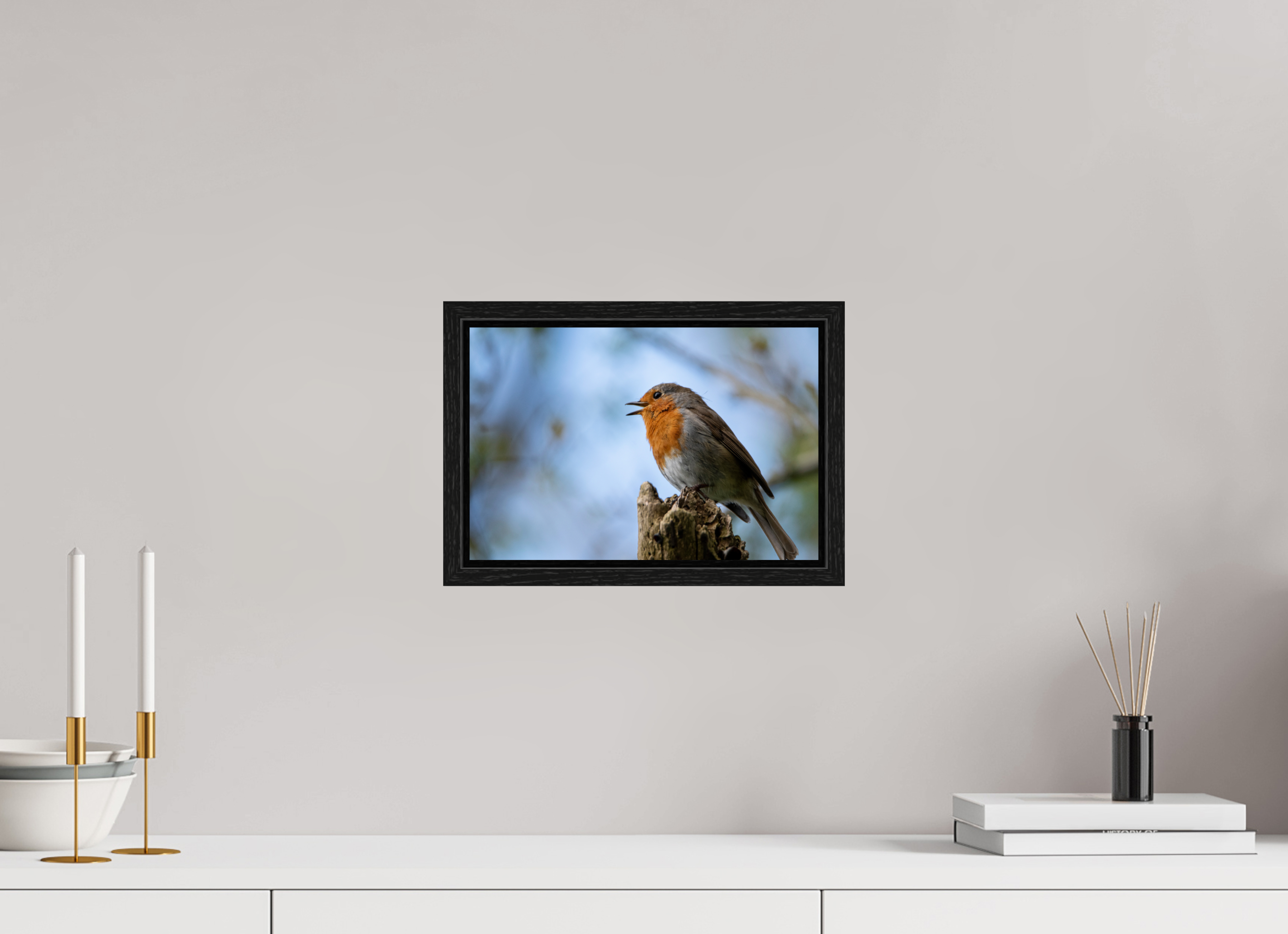30 x 20 cm, Floater Frame Singing Robin
