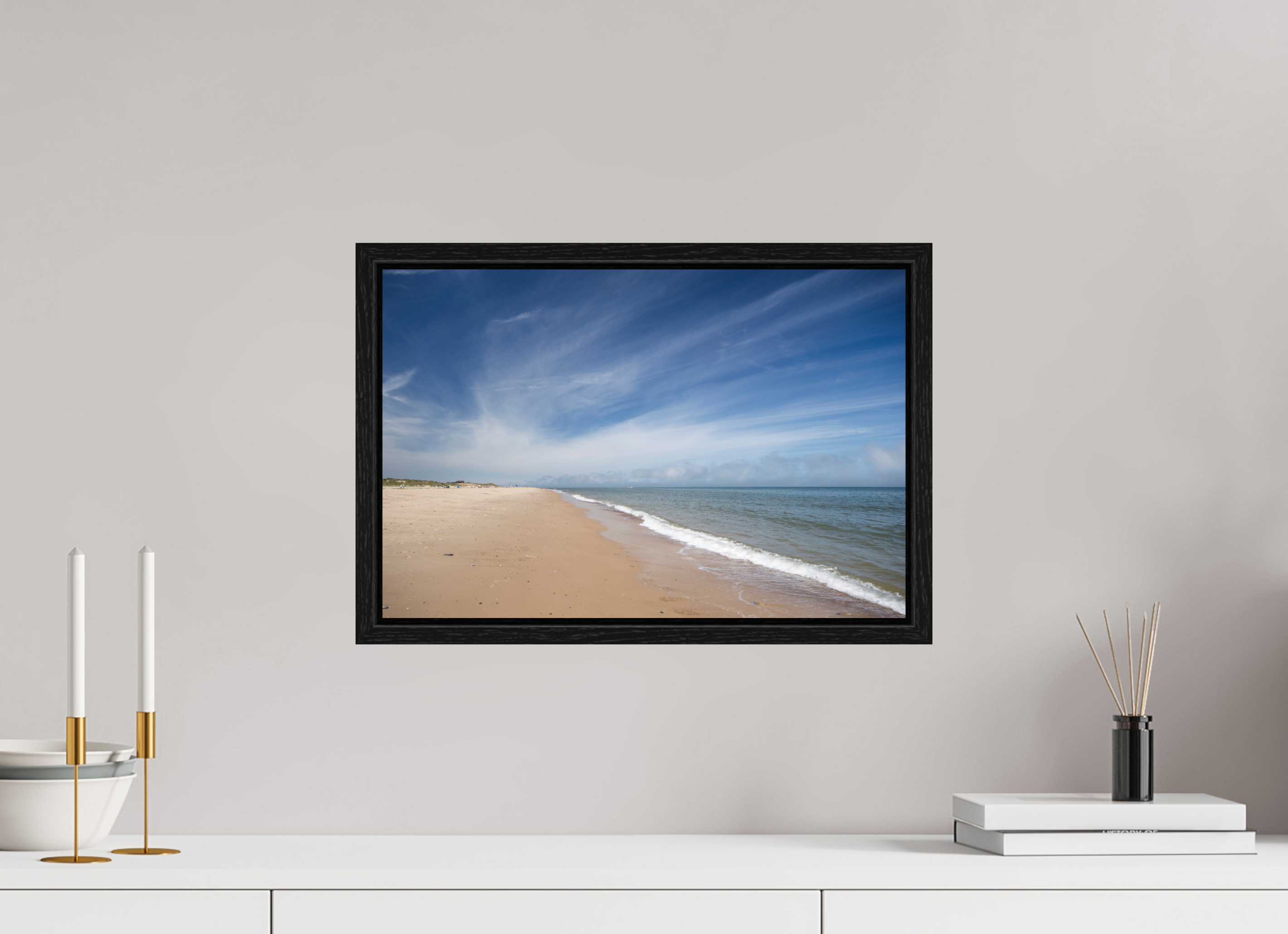 45 x 30 cm, Floater Frame Empty Beach on the Norfolk Coast