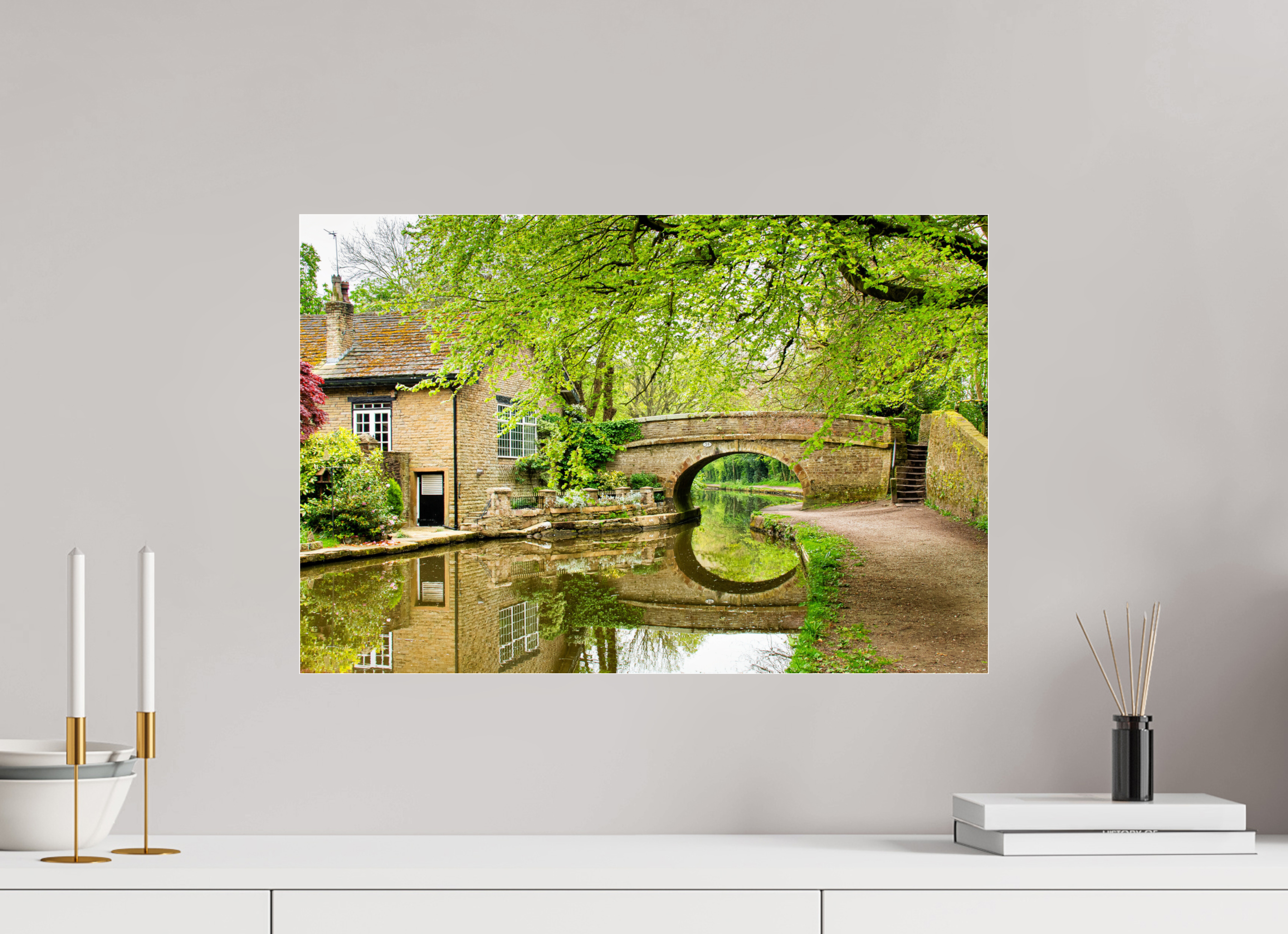 60 x 40 cm, Photo Print Under Acrylic Glass Bollington Canal Bridge