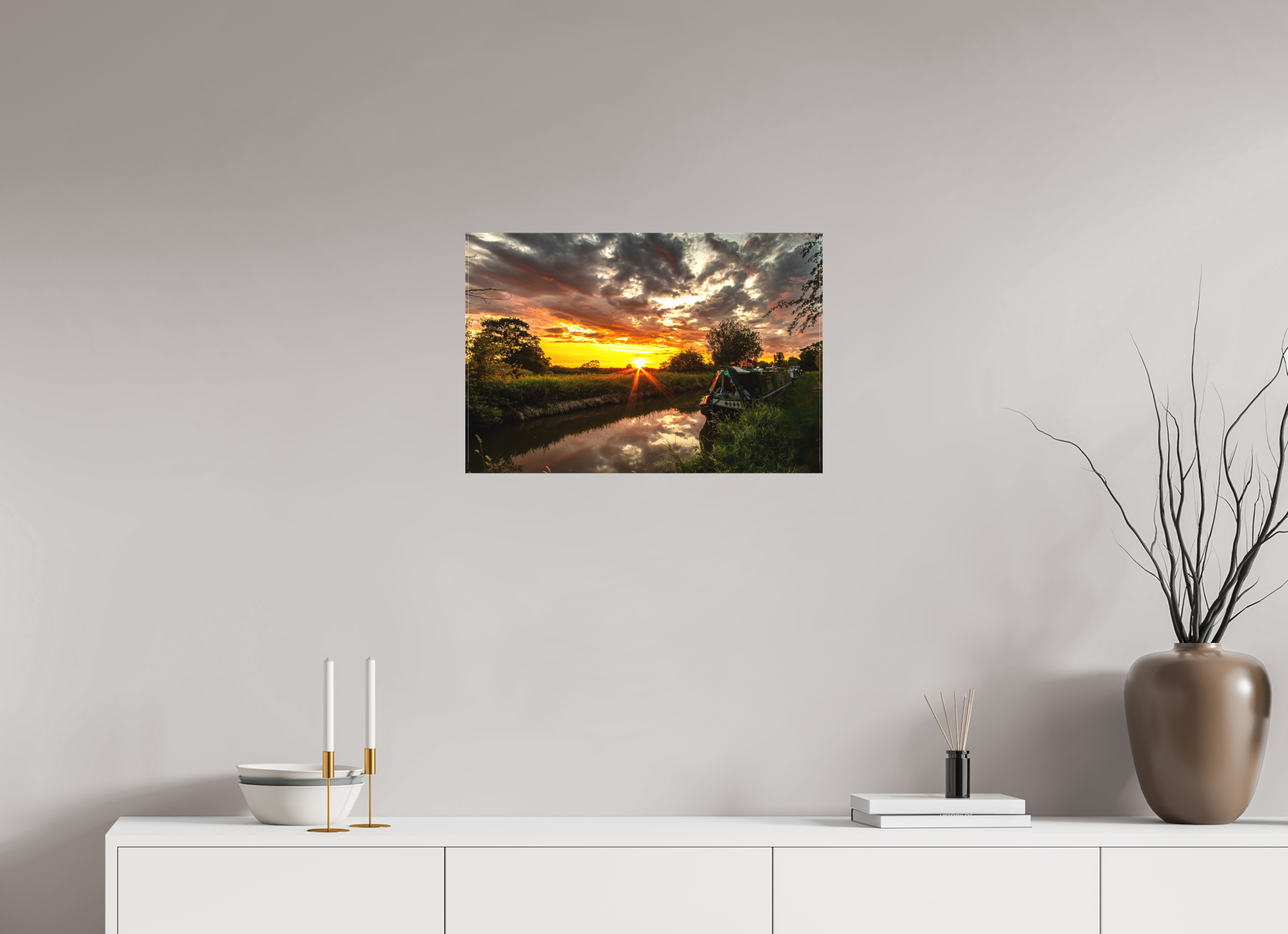 60 x 40 cm, Matte Canvas on Stretcher Frame Sunset on the Llangollen Canal