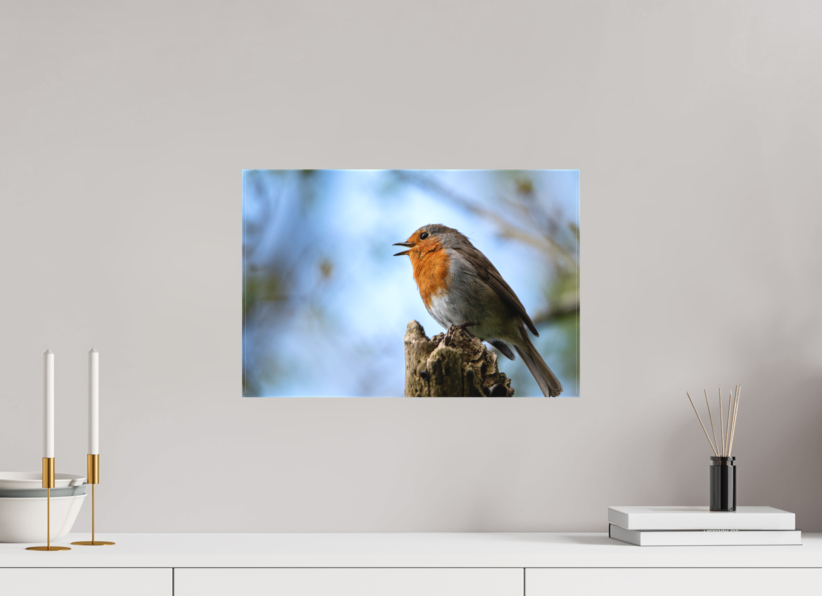 45 x 30 cm, Matte Canvas on Stretcher Frame Singing Robin