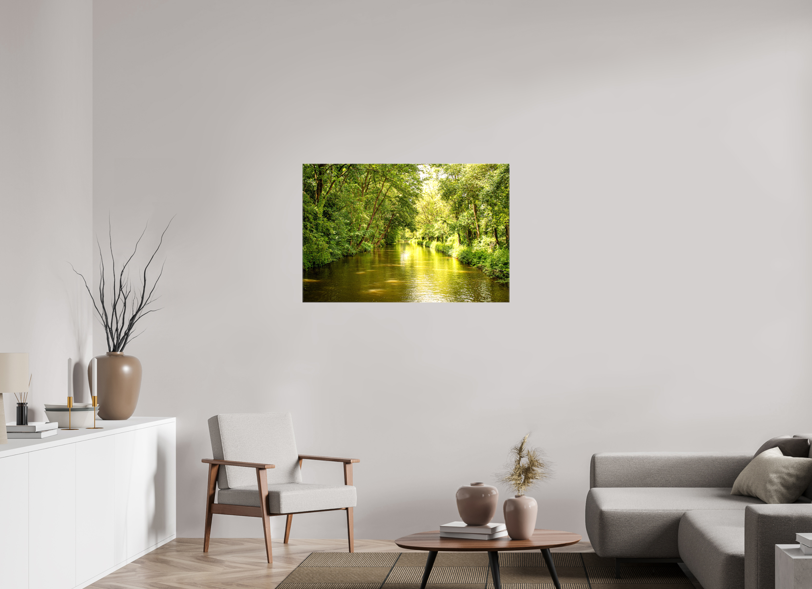 105 x 70 cm, Glossy Canvas On Stretcher Frame Treelined Canal