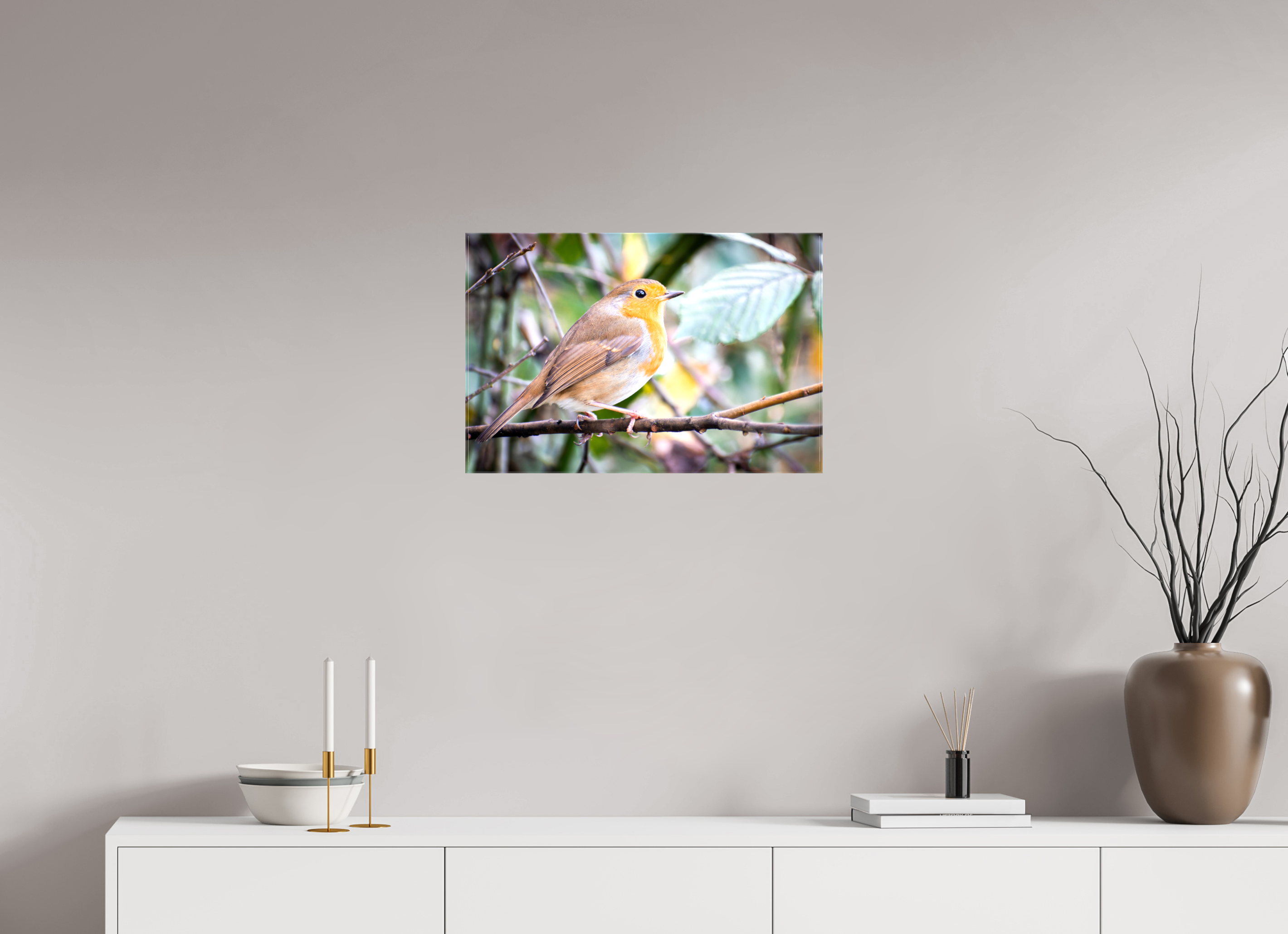 60 x 40 cm, Glossy Canvas On Stretcher Frame Robin