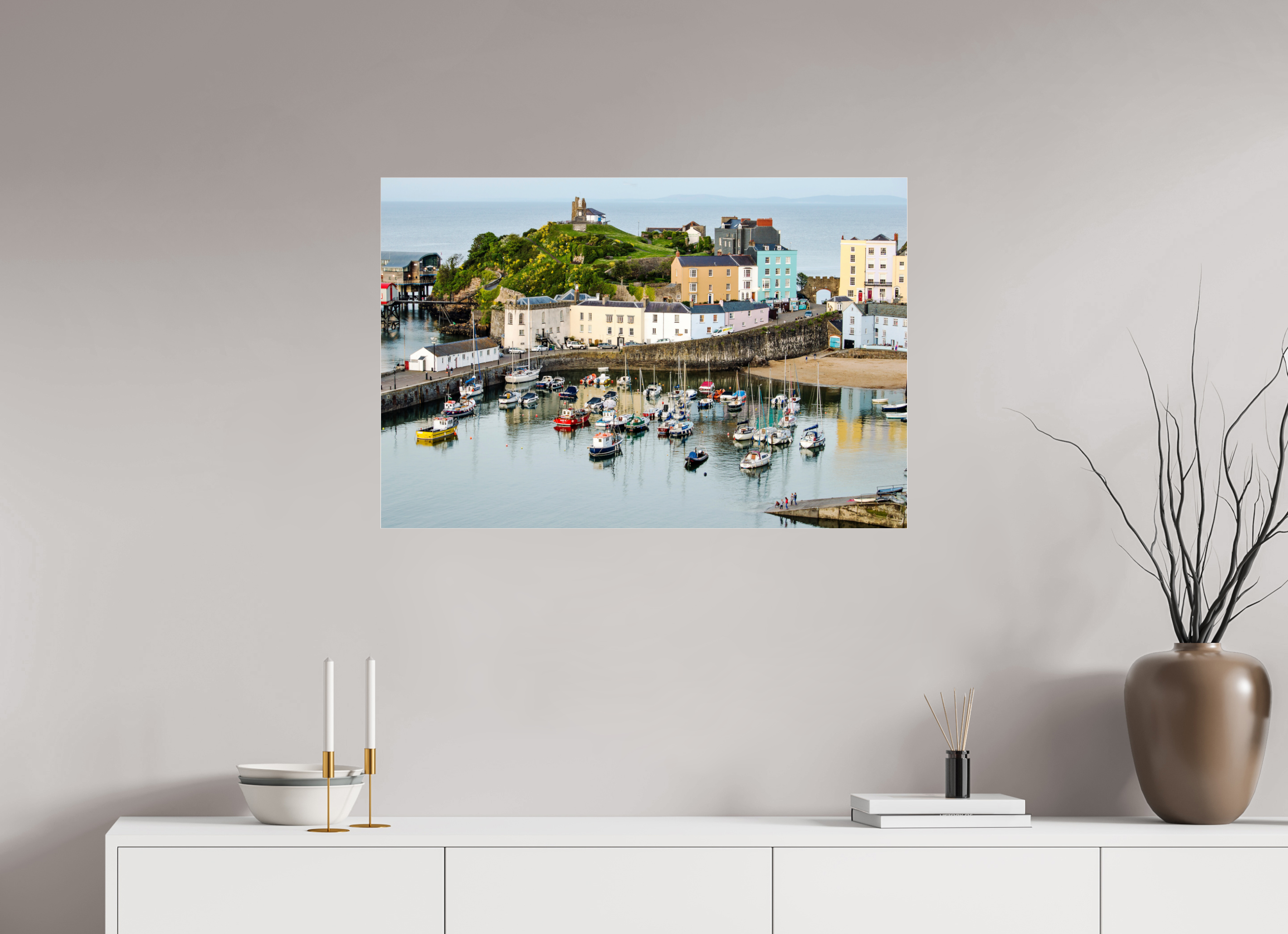 90 x 60 cm, Photo Print Under Acrylic Glass Tenby Harbour