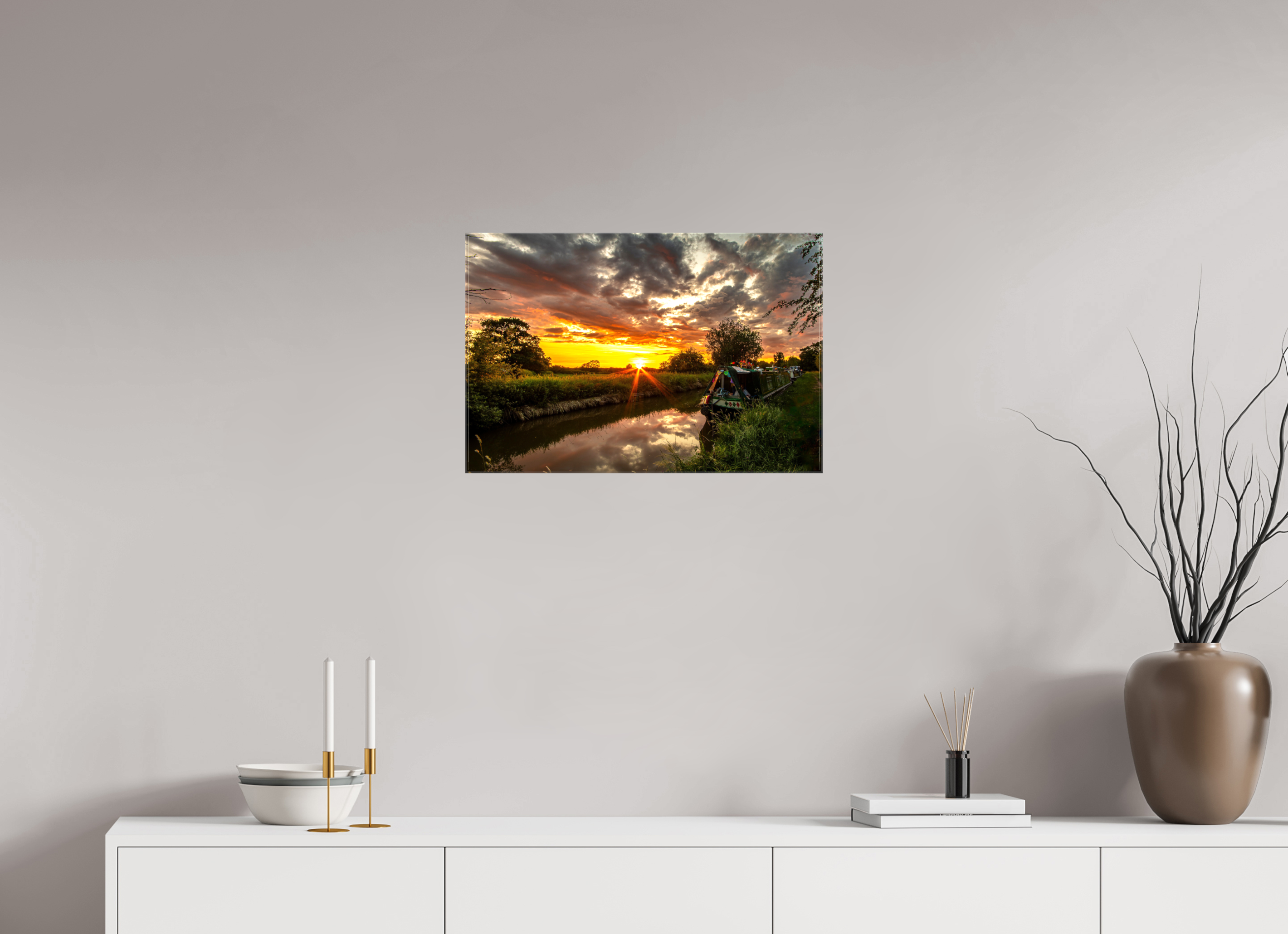 60 x 40 cm, Glossy Canvas On Stretcher Frame Sunset on the Llangollen Canal