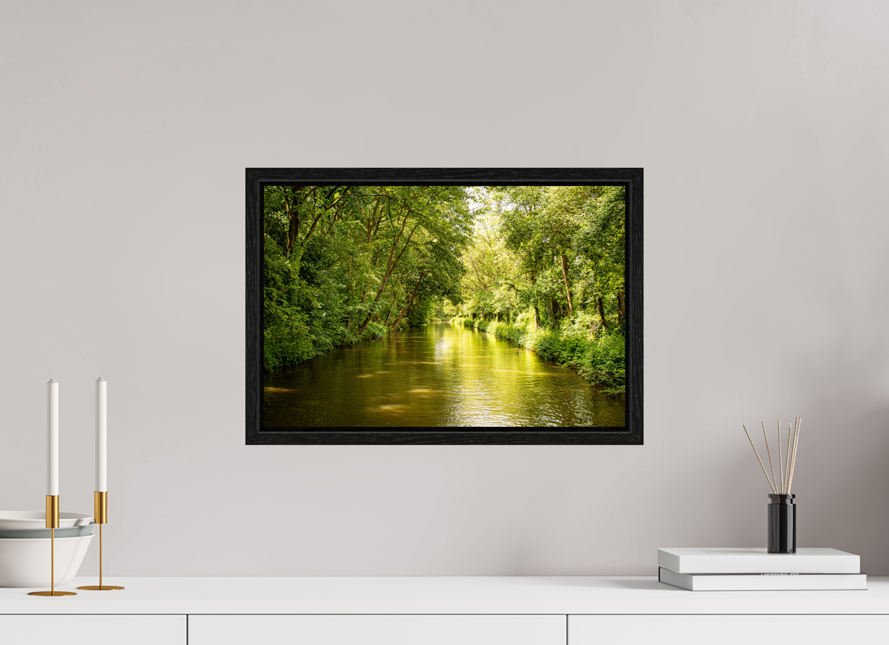 45 x 30 cm, Floater Frame Treelined Canal