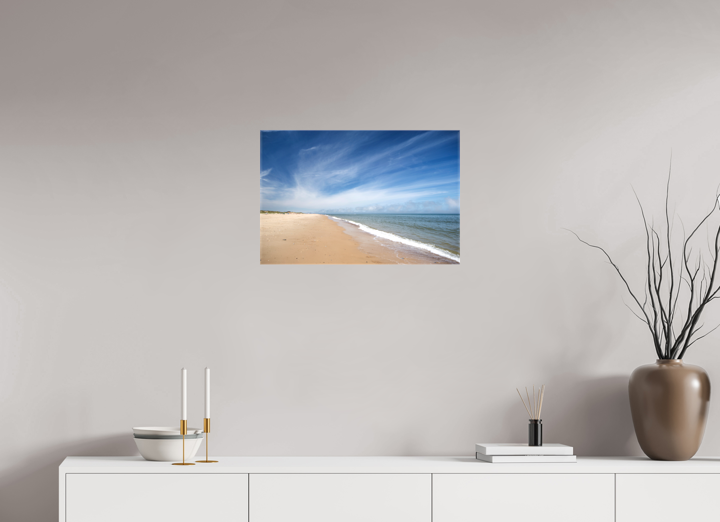60 x 40 cm, Glossy Canvas On Stretcher Frame Empty Beach on the Norfolk Coast