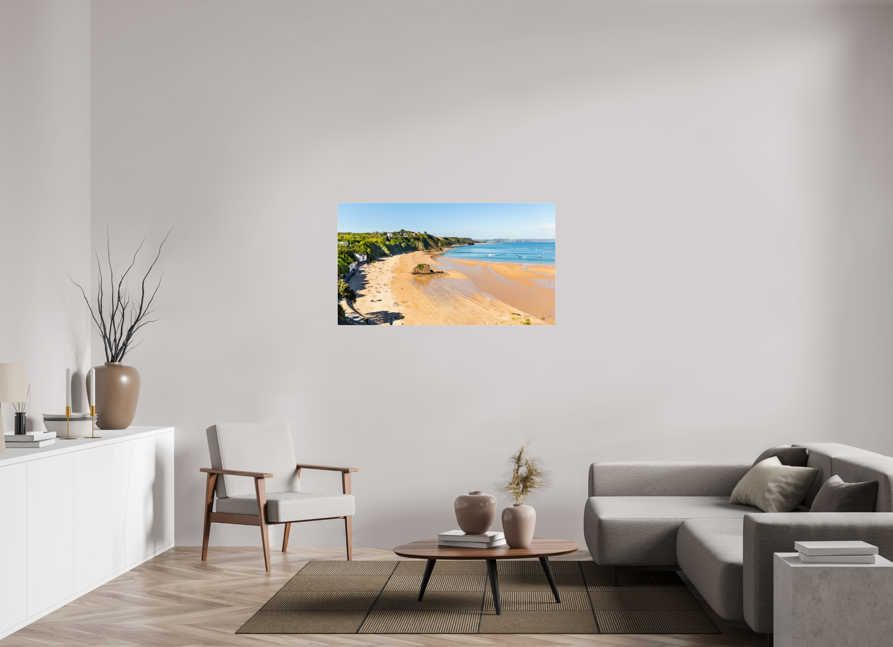128 x 72 cm, Photo Print Under Acrylic Glass Tenby Beach
