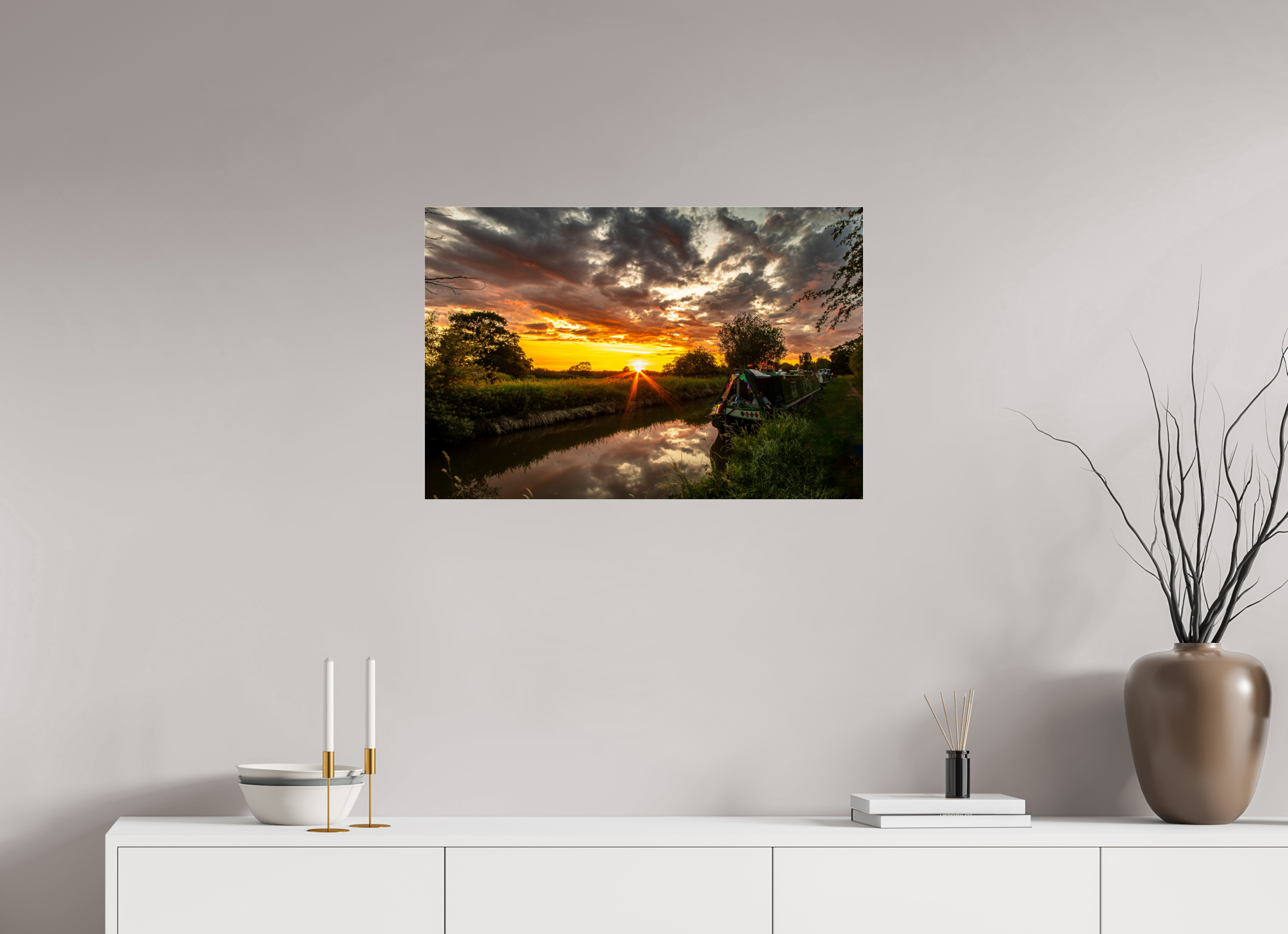 75 x 50 cm, Photo Print Under Acrylic Glass Sunset on the Llangollen Canal
