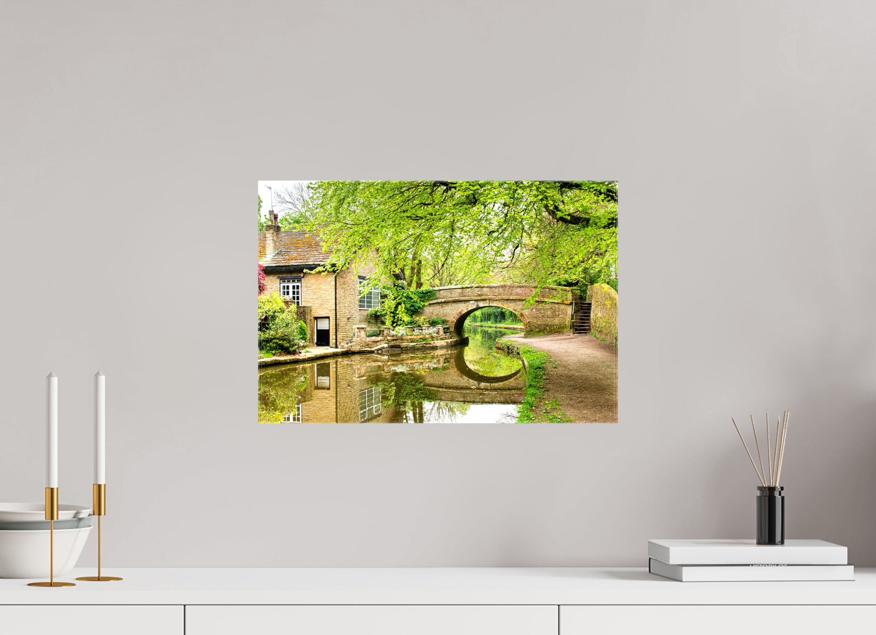45 x 30 cm, Glossy Canvas On Stretcher Frame Bollington Canal Bridge