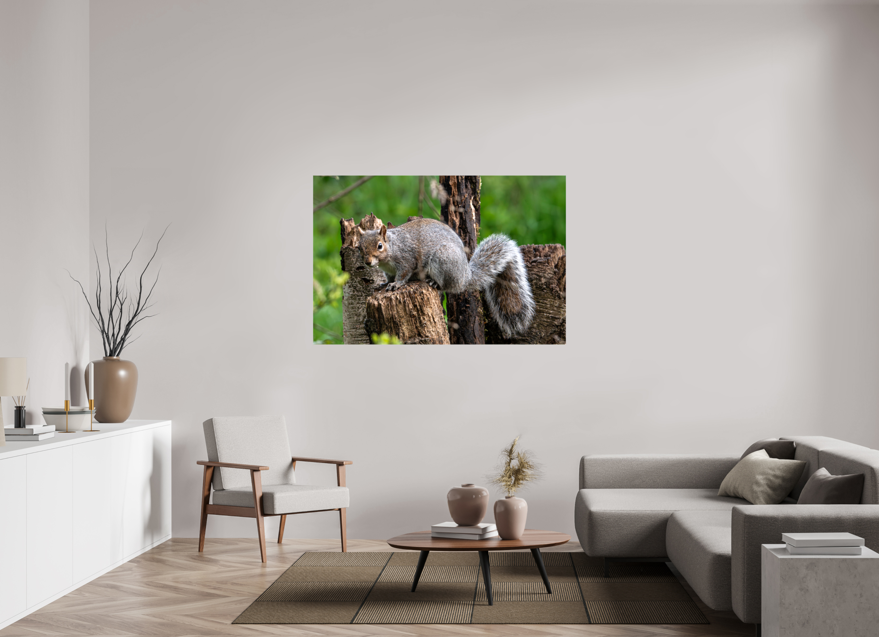 150 x 100 cm, Glossy Canvas On Stretcher Frame Grey Squirrel