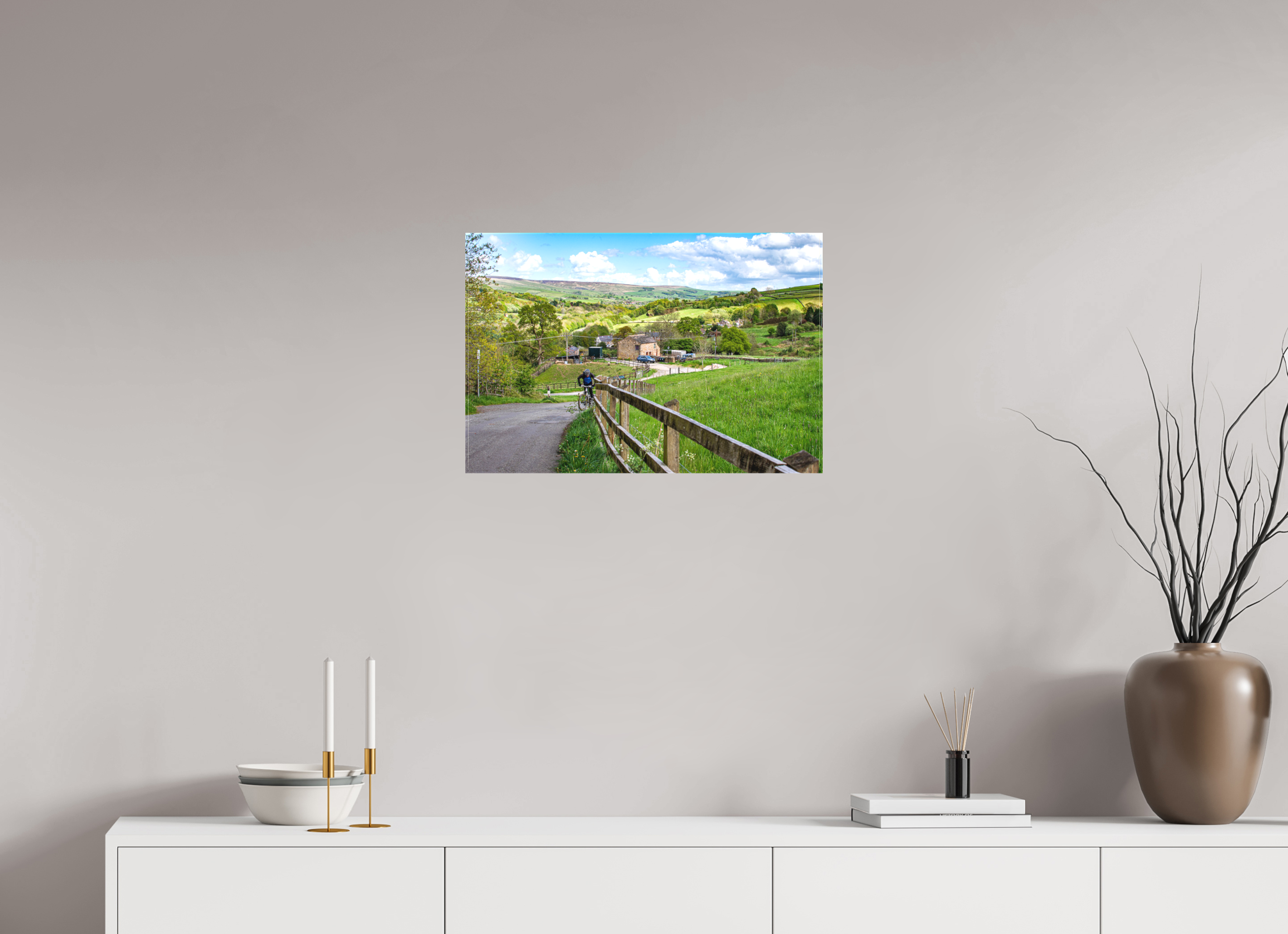 60 x 40 cm, Matte Canvas on Stretcher Frame Cycling Uphill towards Bugsworth Basin