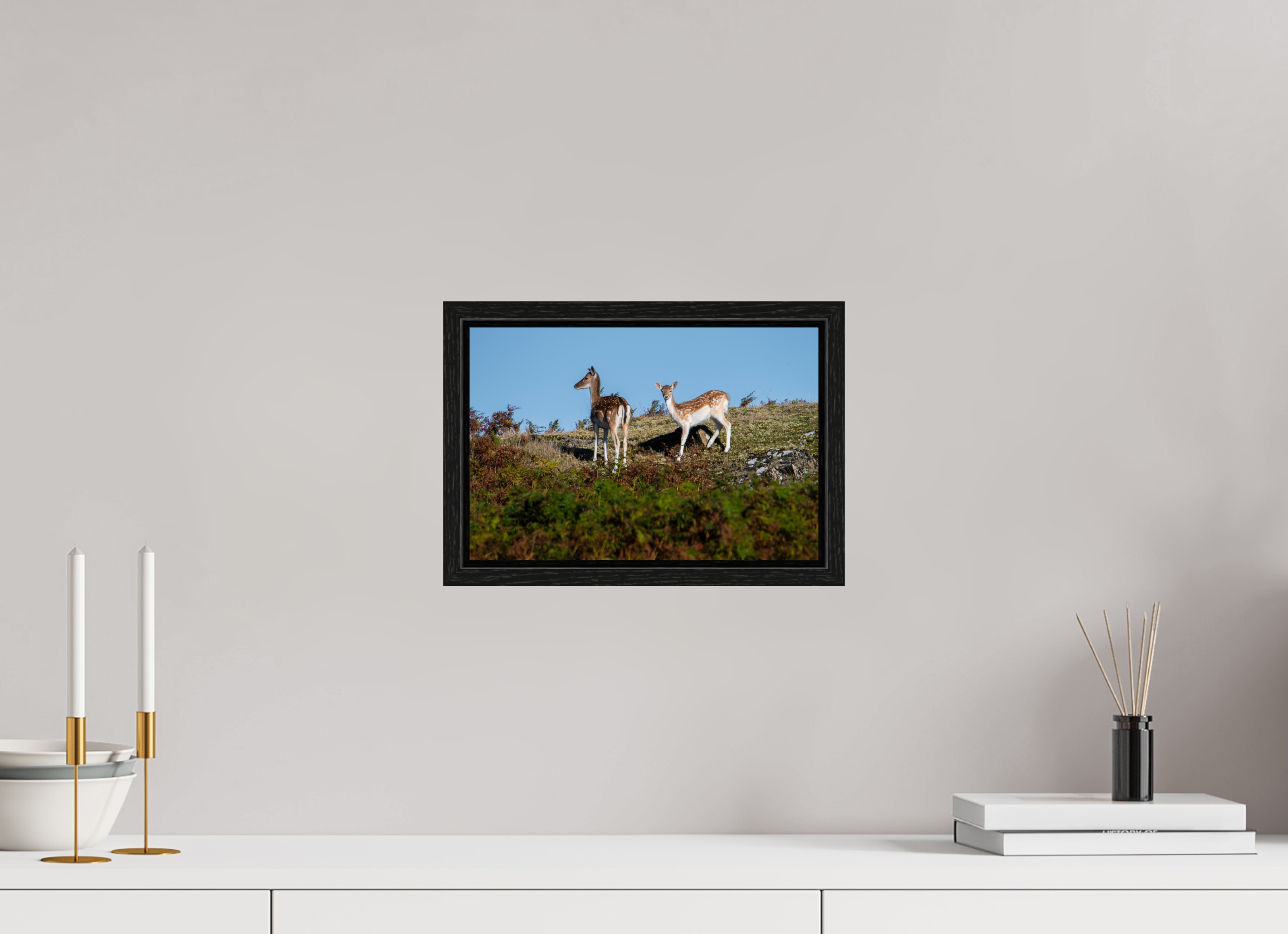 30 x 20 cm, Floater Frame Fallow Deer on Hillside