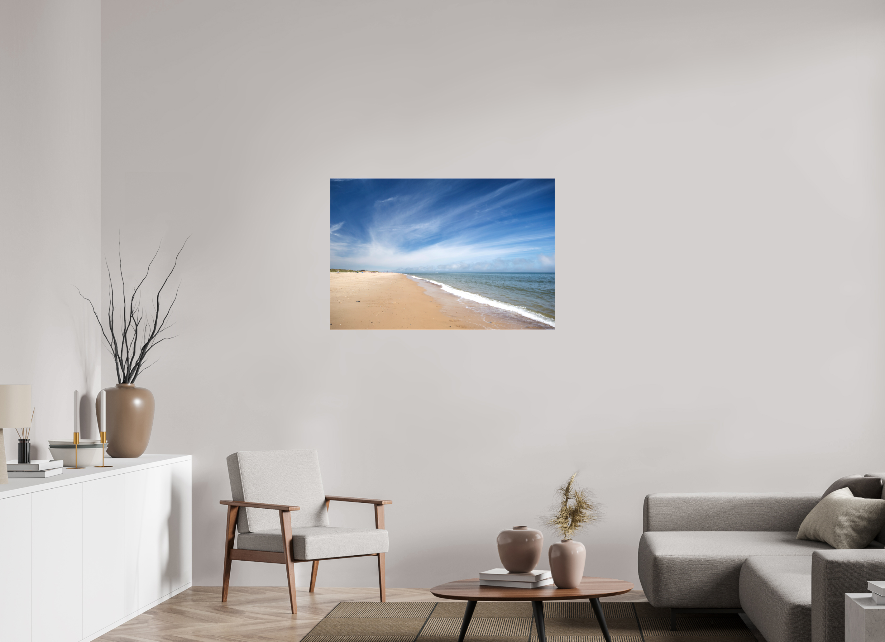 105 x 70 cm, Glossy Canvas On Stretcher Frame Empty Beach on the Norfolk Coast