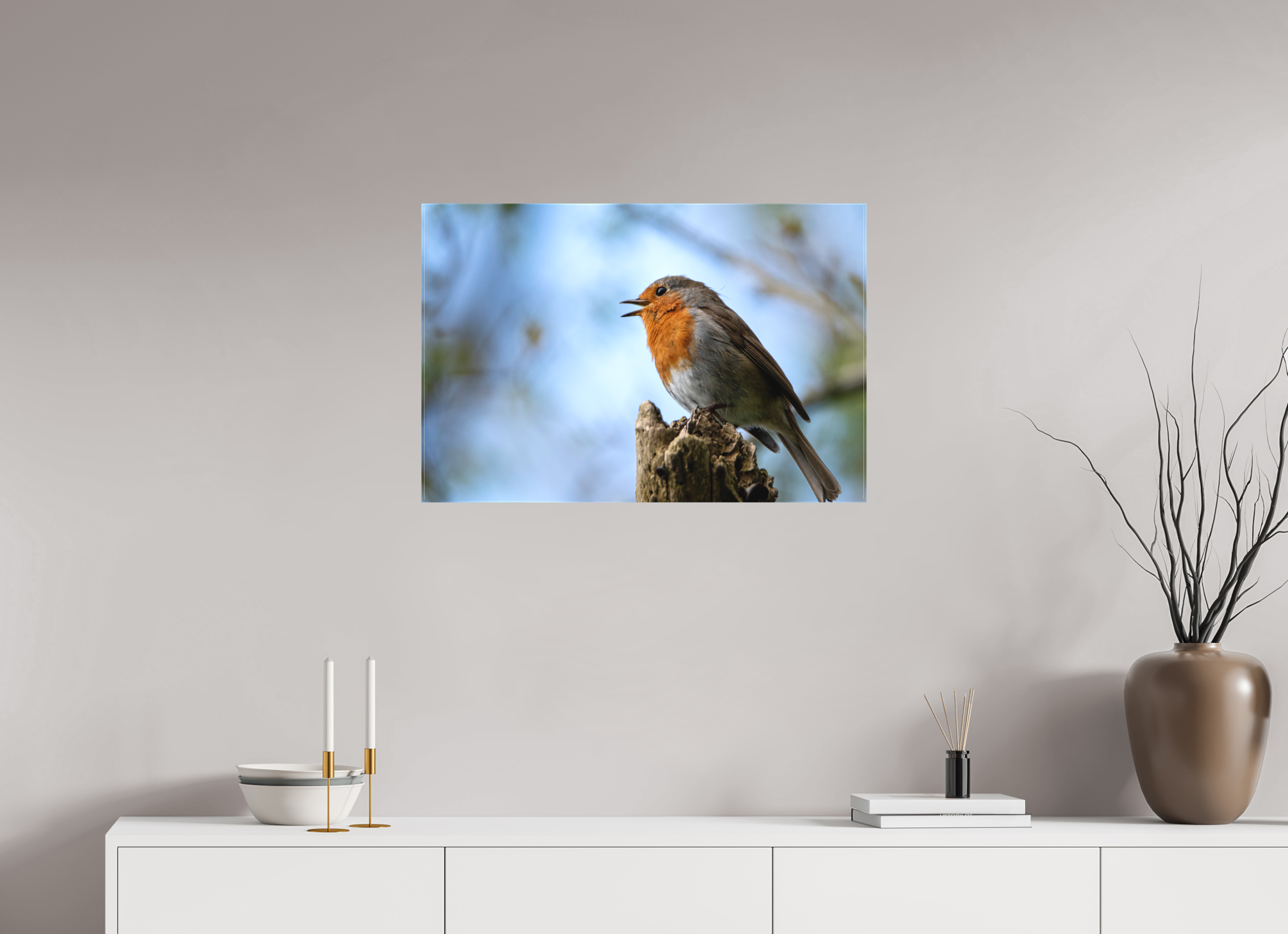 75 x 50 cm, Matte Canvas on Stretcher Frame Singing Robin