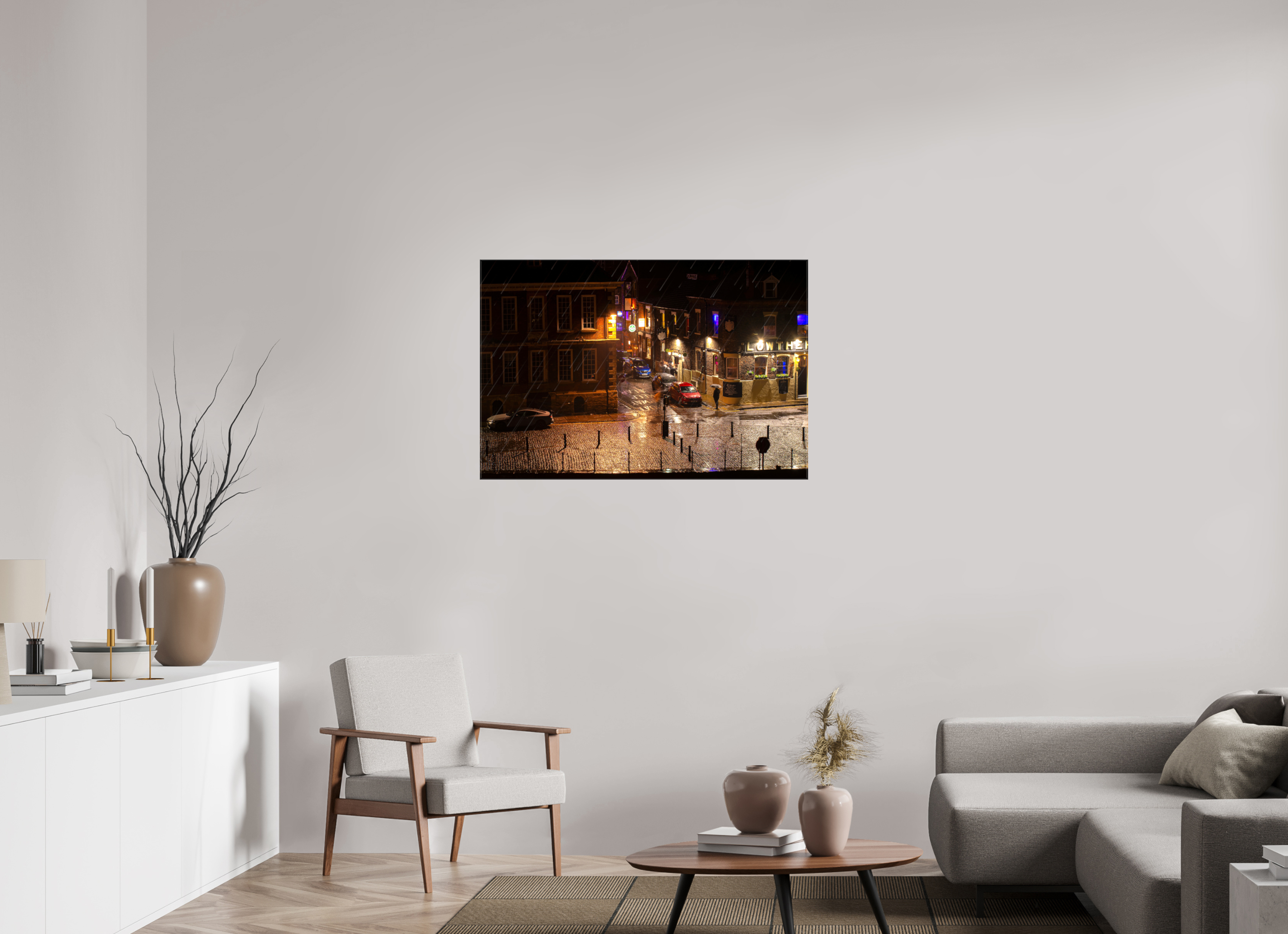 105 x 70 cm, Glossy Canvas On Stretcher Frame A Wet Night in York