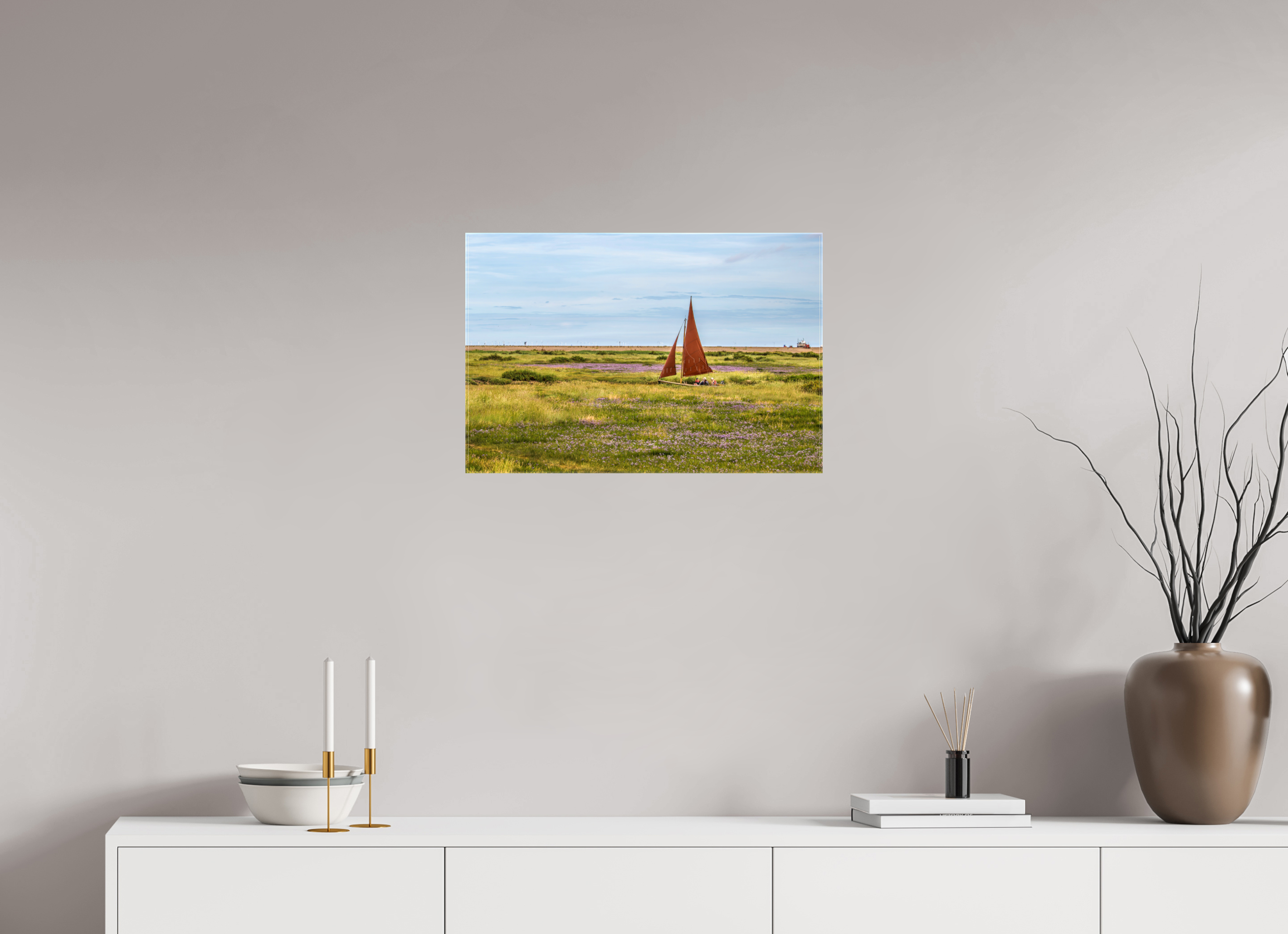 60 x 40 cm, Glossy Canvas On Stretcher Frame Sailing in the Grass