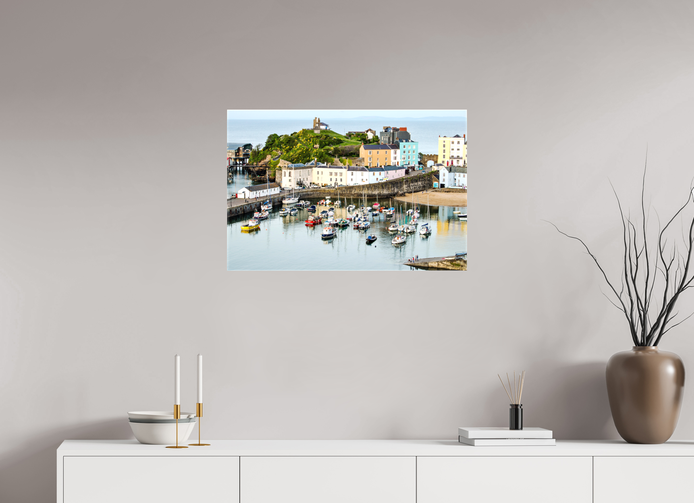 75 x 50 cm, Glossy Canvas On Stretcher Frame Tenby Harbour