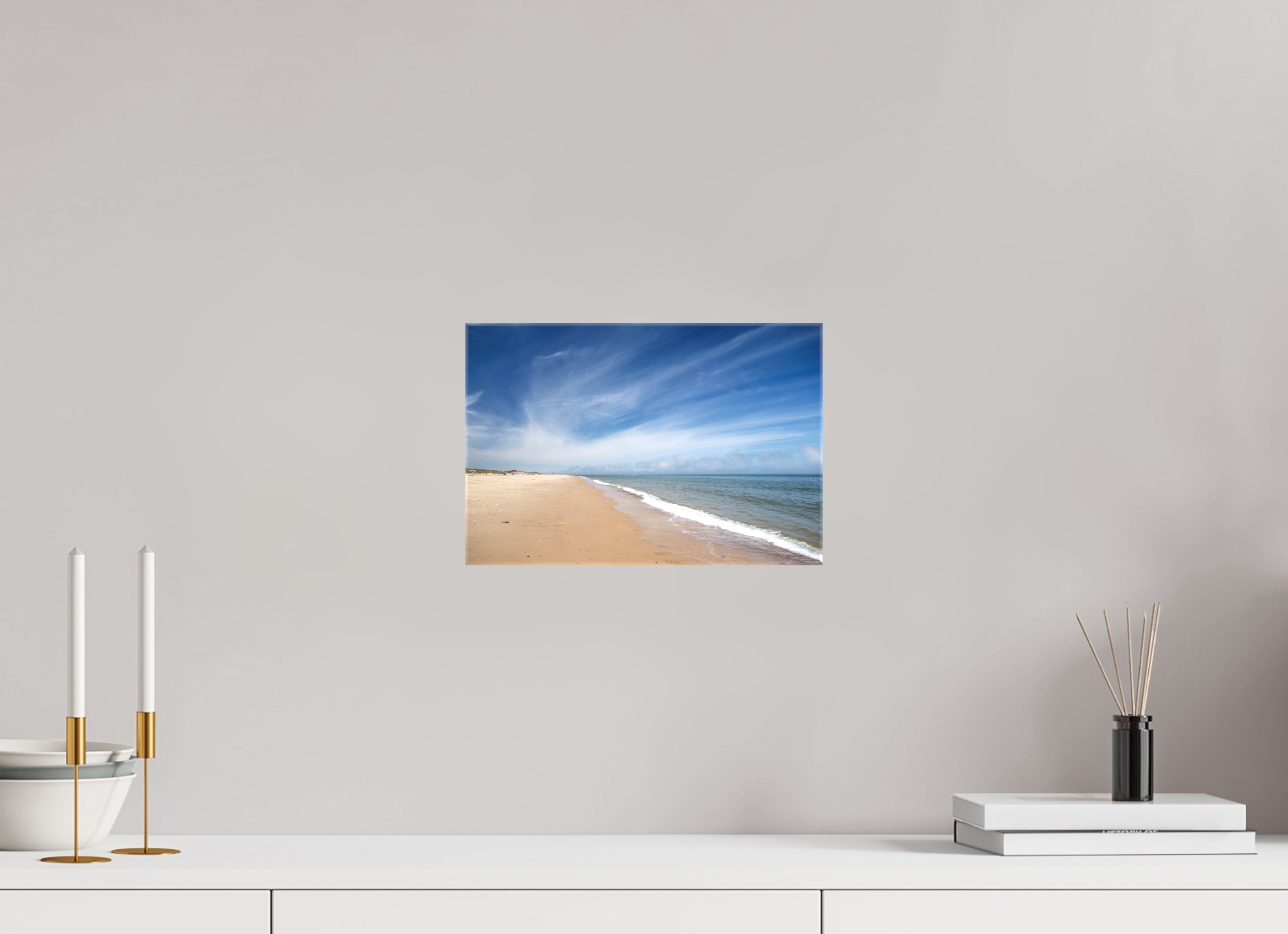 30 x 20 cm, Glossy Canvas On Stretcher Frame Empty Beach on the Norfolk Coast