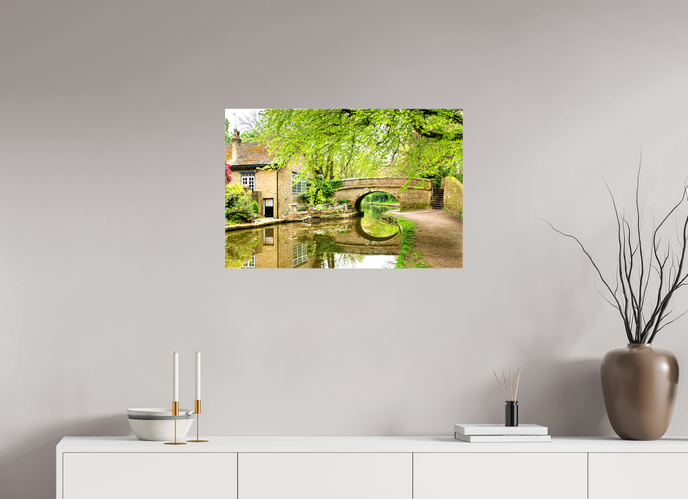 75 x 50 cm, Glossy Canvas On Stretcher Frame Bollington Canal Bridge