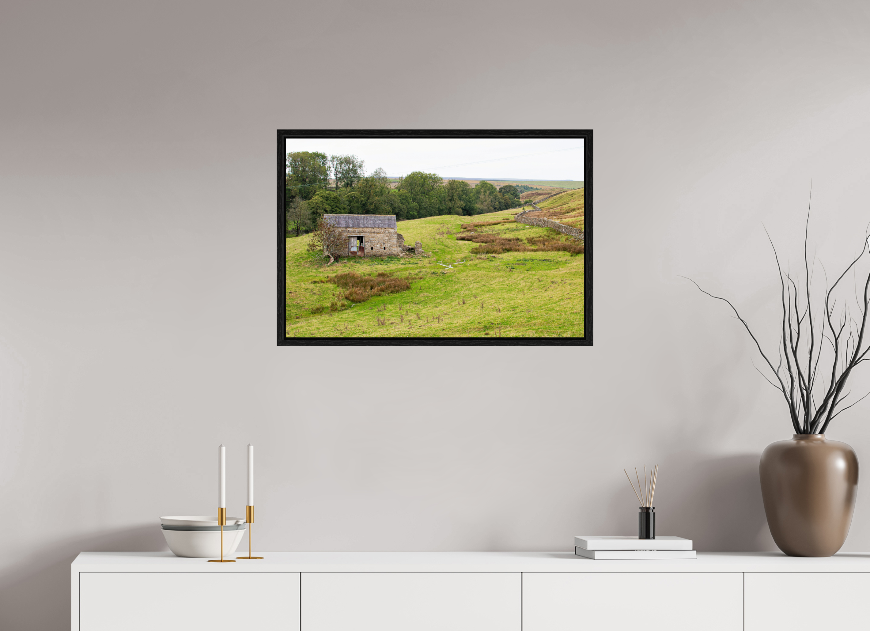 75 x 50 cm, Floater Frame Old Barn in the Yorkshire Dales