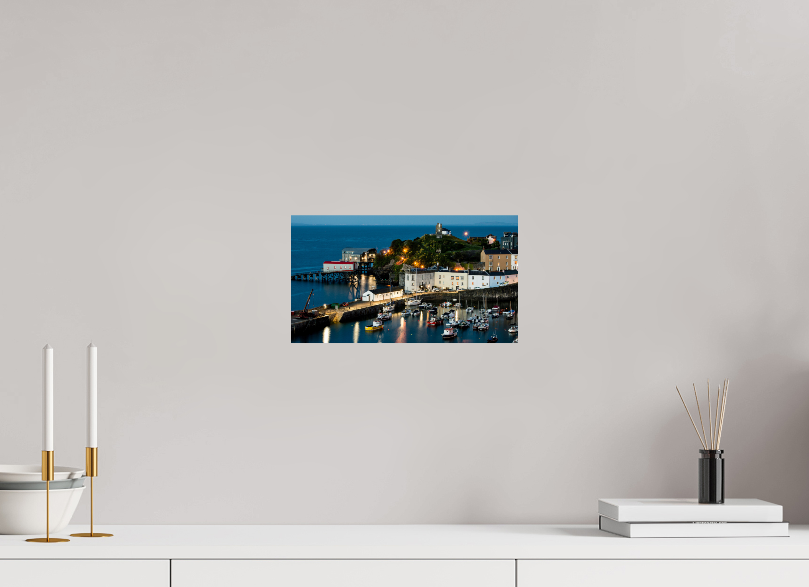 32 x 18 cm, Photo Print On Fuji Crystal DP II Tenby Harbour at Night