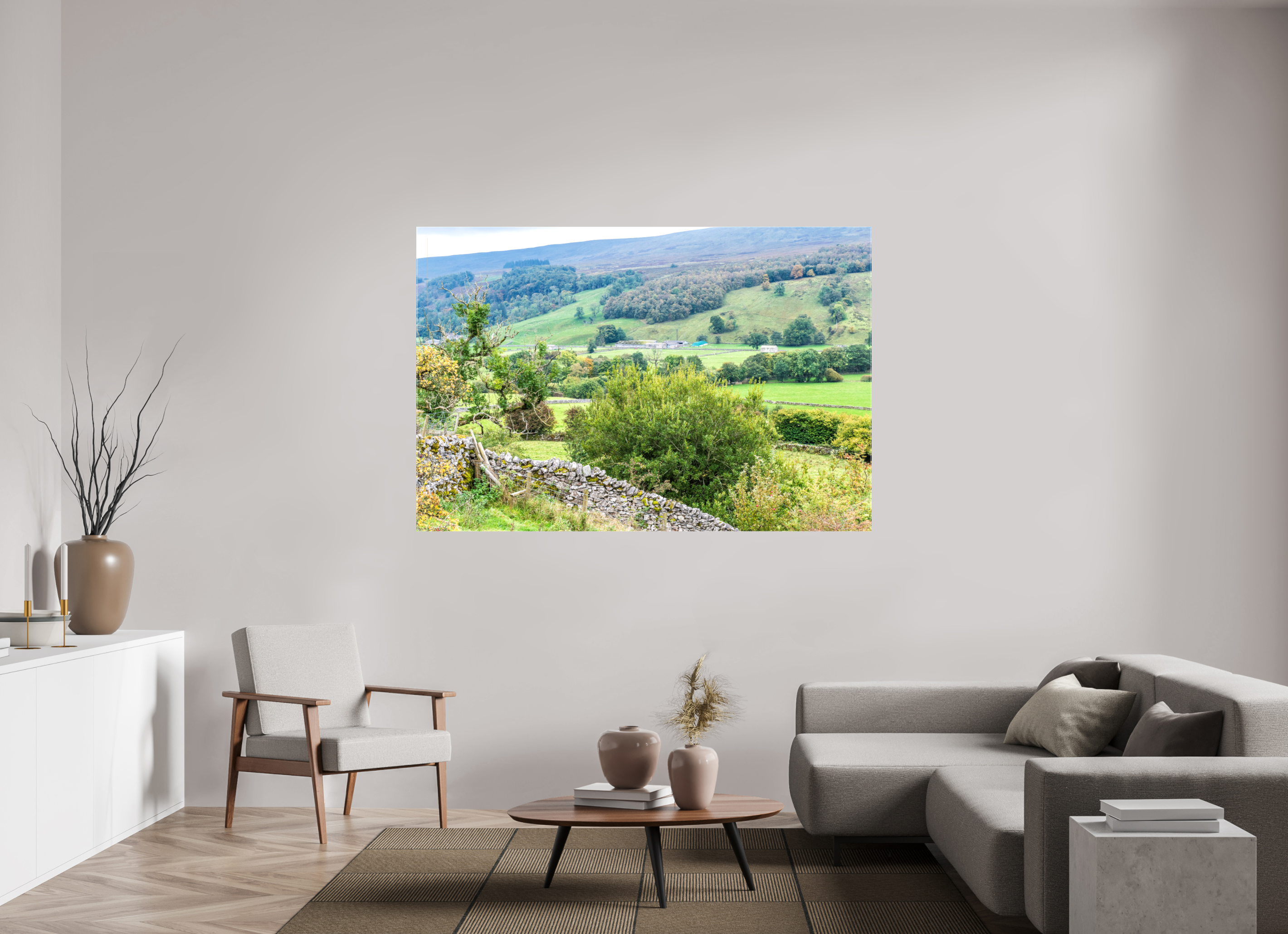 180 x 120 cm, Glossy Canvas On Stretcher Frame Valley in the Yorkshire Dales