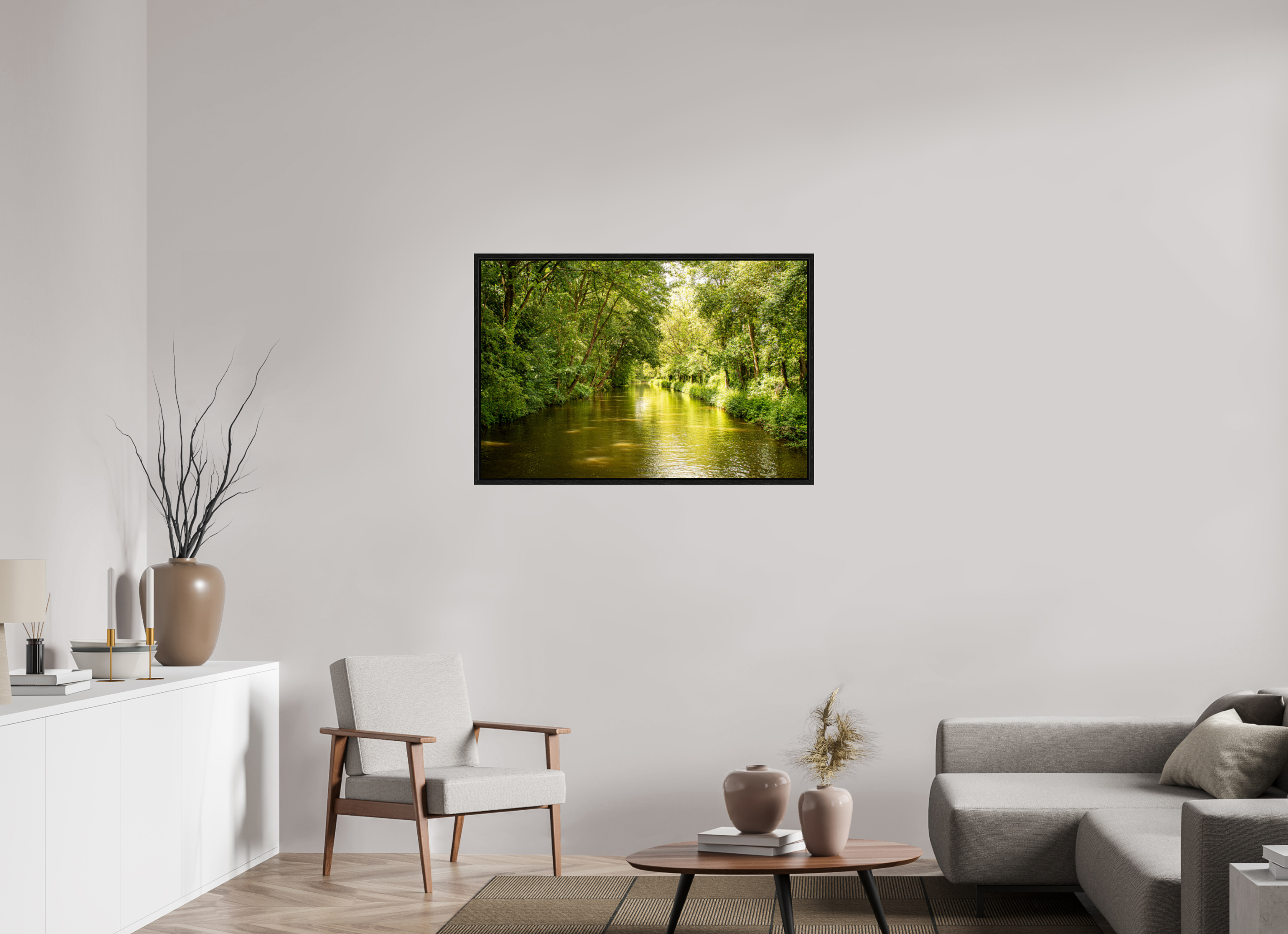 105 x 70 cm, Floater Frame Treelined Canal