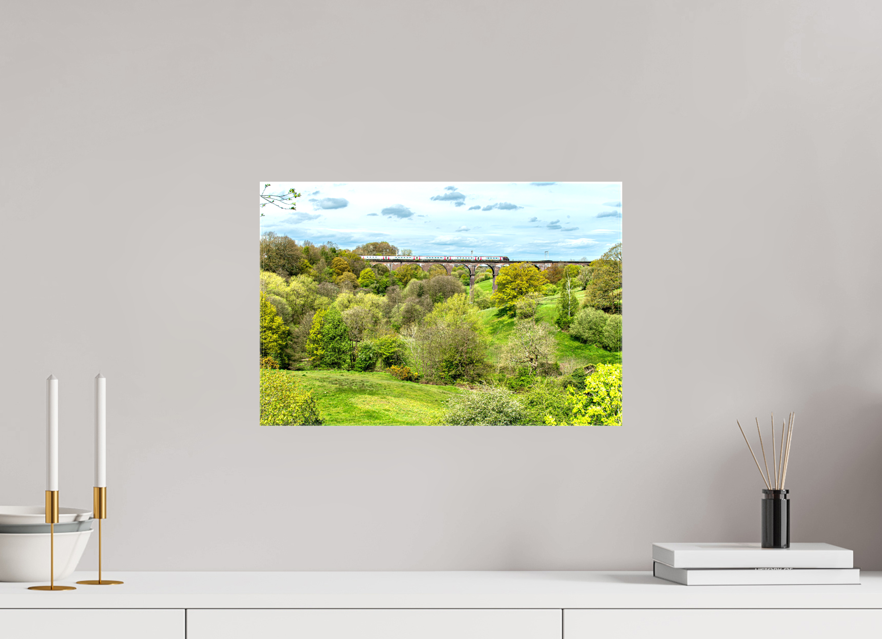 45 x 30 cm, Glossy Canvas On Stretcher Frame Railway Viaduct, near Congleton
