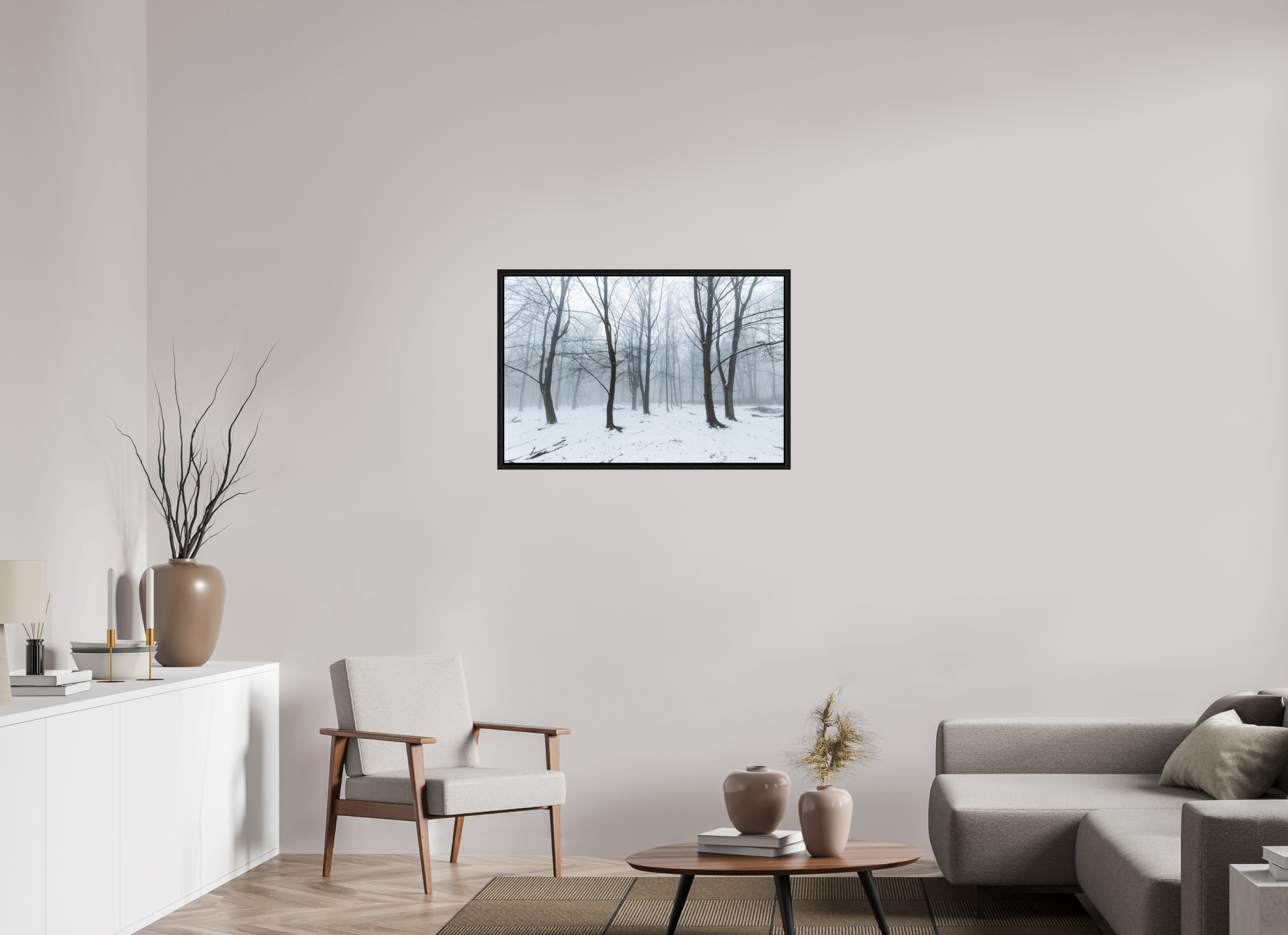 90 x 60 cm, Floater Frame Trees in the Snow