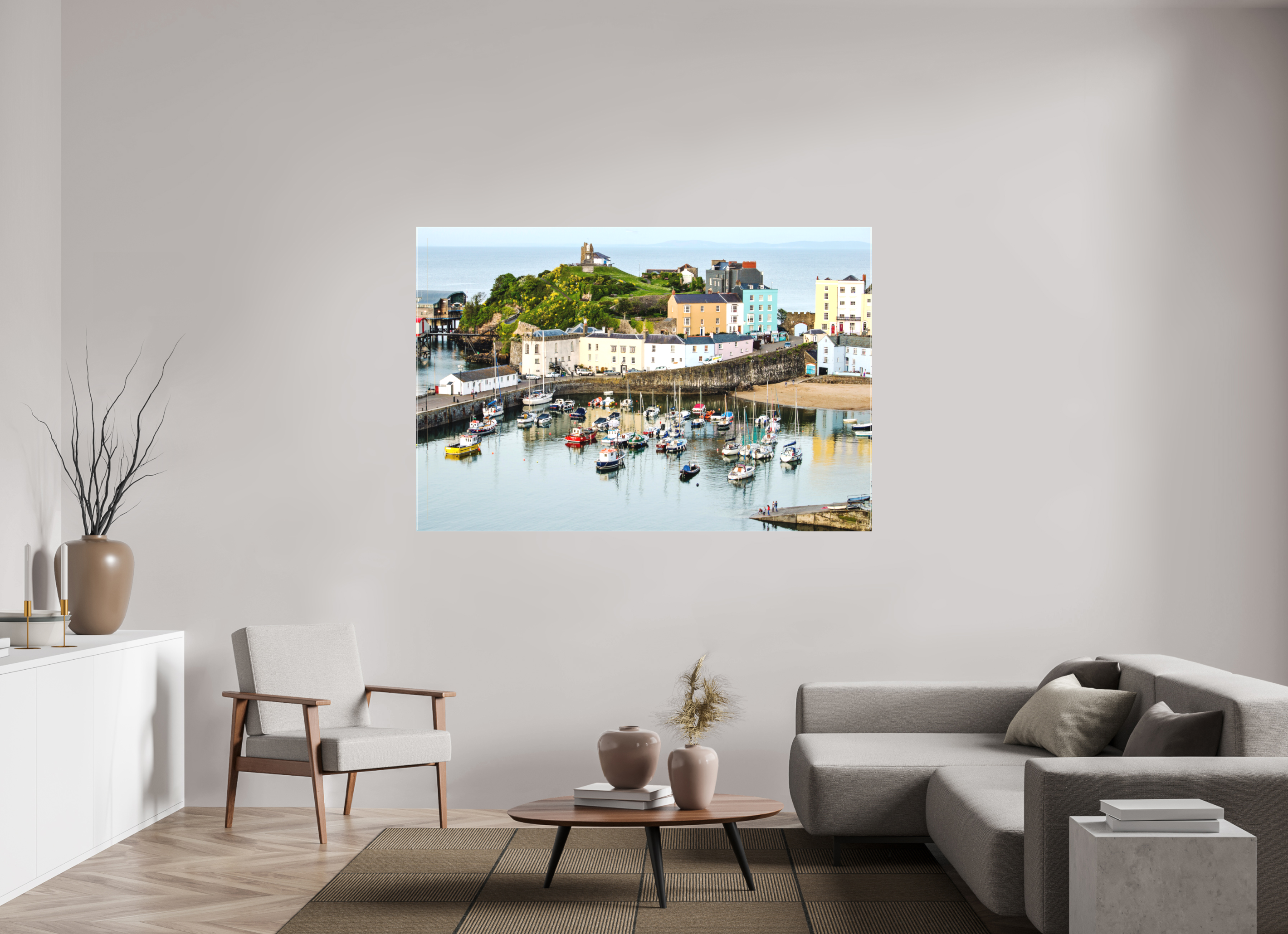 180 x 120 cm, Matte Canvas on Stretcher Frame Tenby Harbour