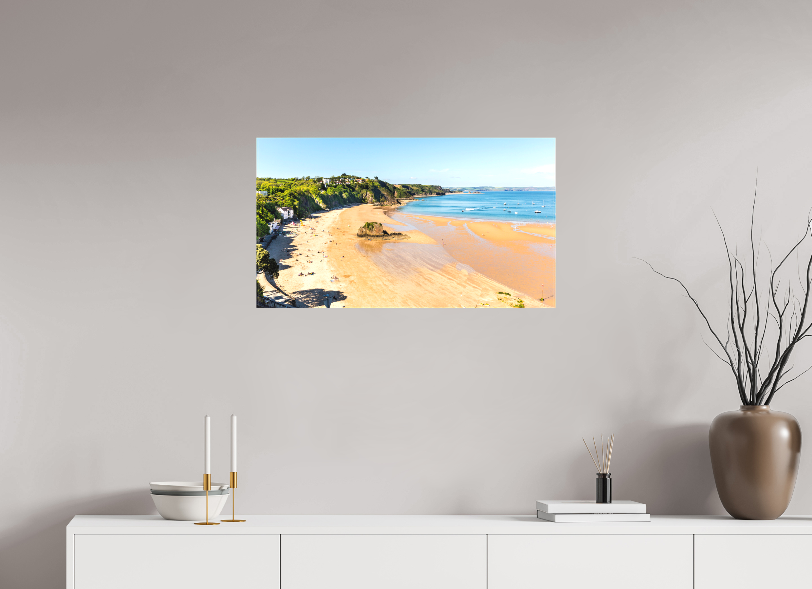 80 x 45 cm, Matte Canvas on Stretcher Frame Tenby Beach