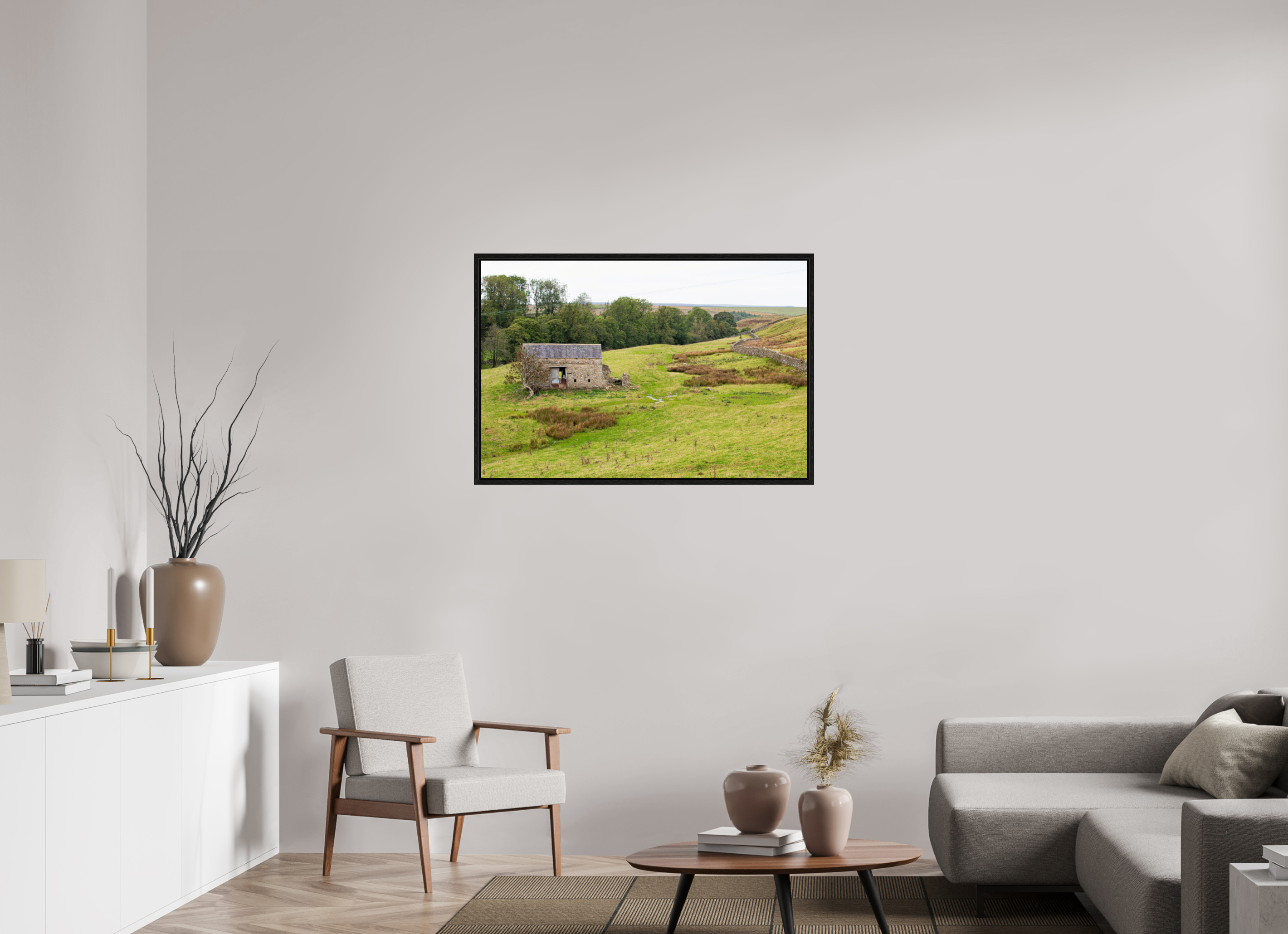 105 x 70 cm, Floater Frame Old Barn in the Yorkshire Dales
